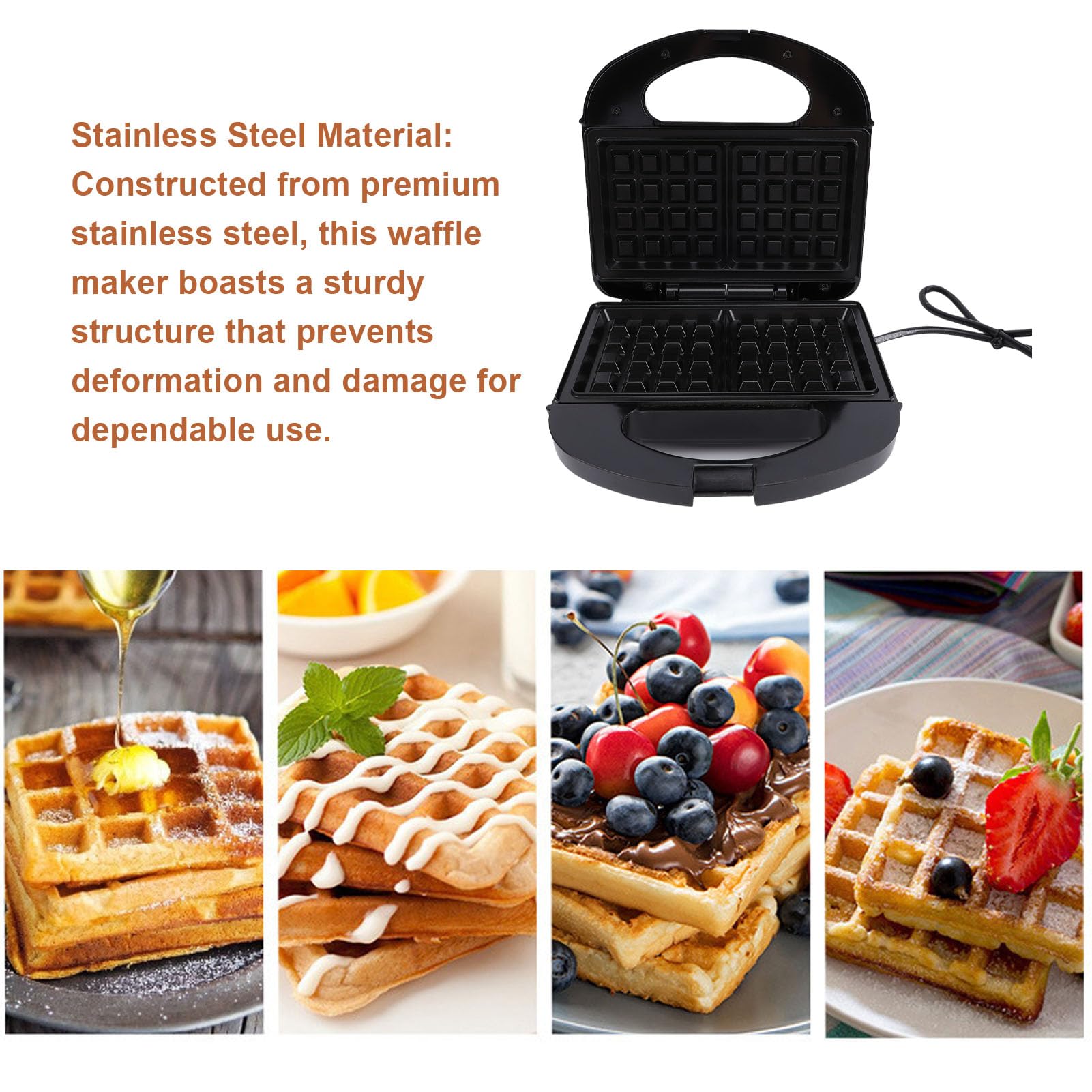 Máquina para Hacer Gofres, Máquina de Desayuno Eléctrica Portátil Antiadherente Compacta para Gofres, Prensa para Gofres para Refrigerios Caseros, Color Negro