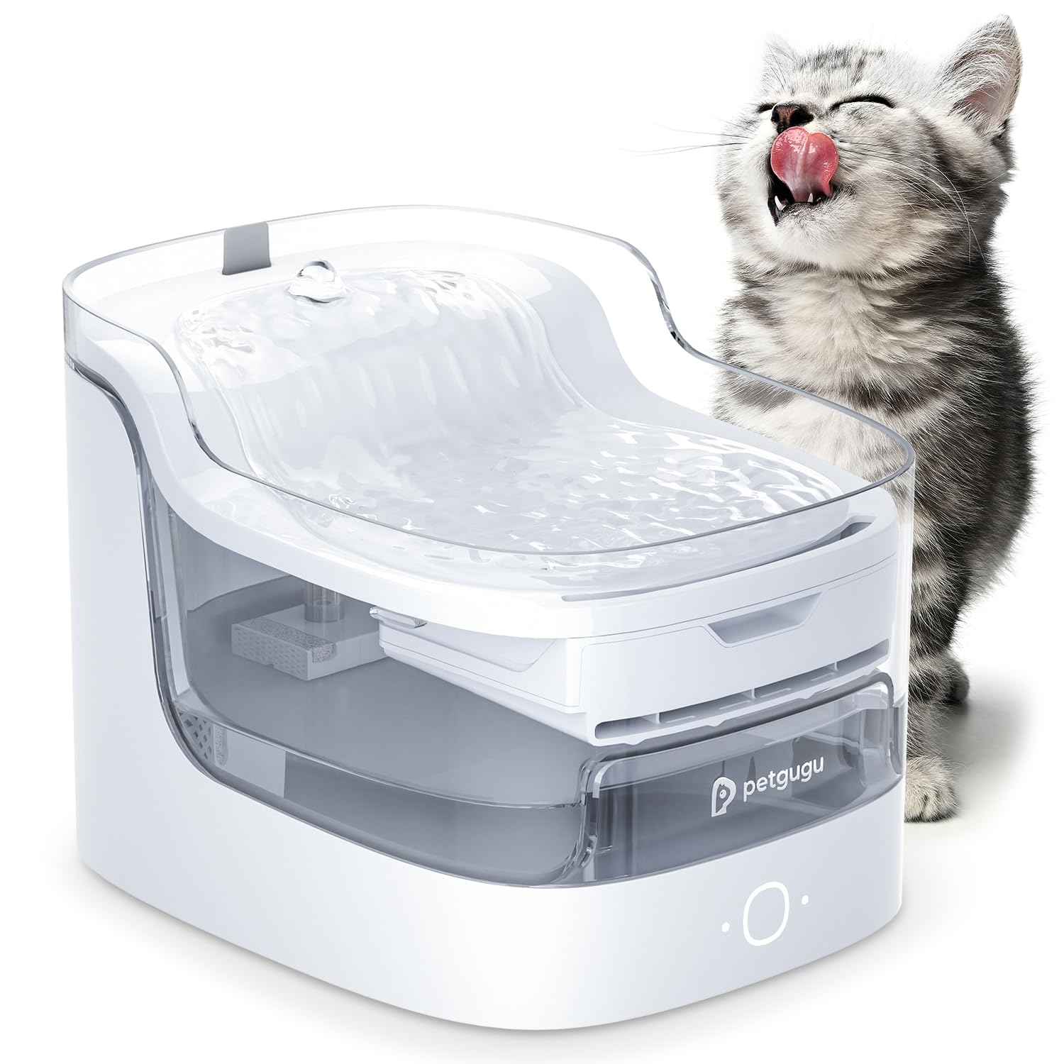 PETGUGU Fontanella per Gatti: Dispenser Acqua con Pompa Wireless, 2L Ultra-Silenzioso, Filtri Fontanella per Gatti a 8 Strati, Controllo App, WiFi 2.4G (PF1L)