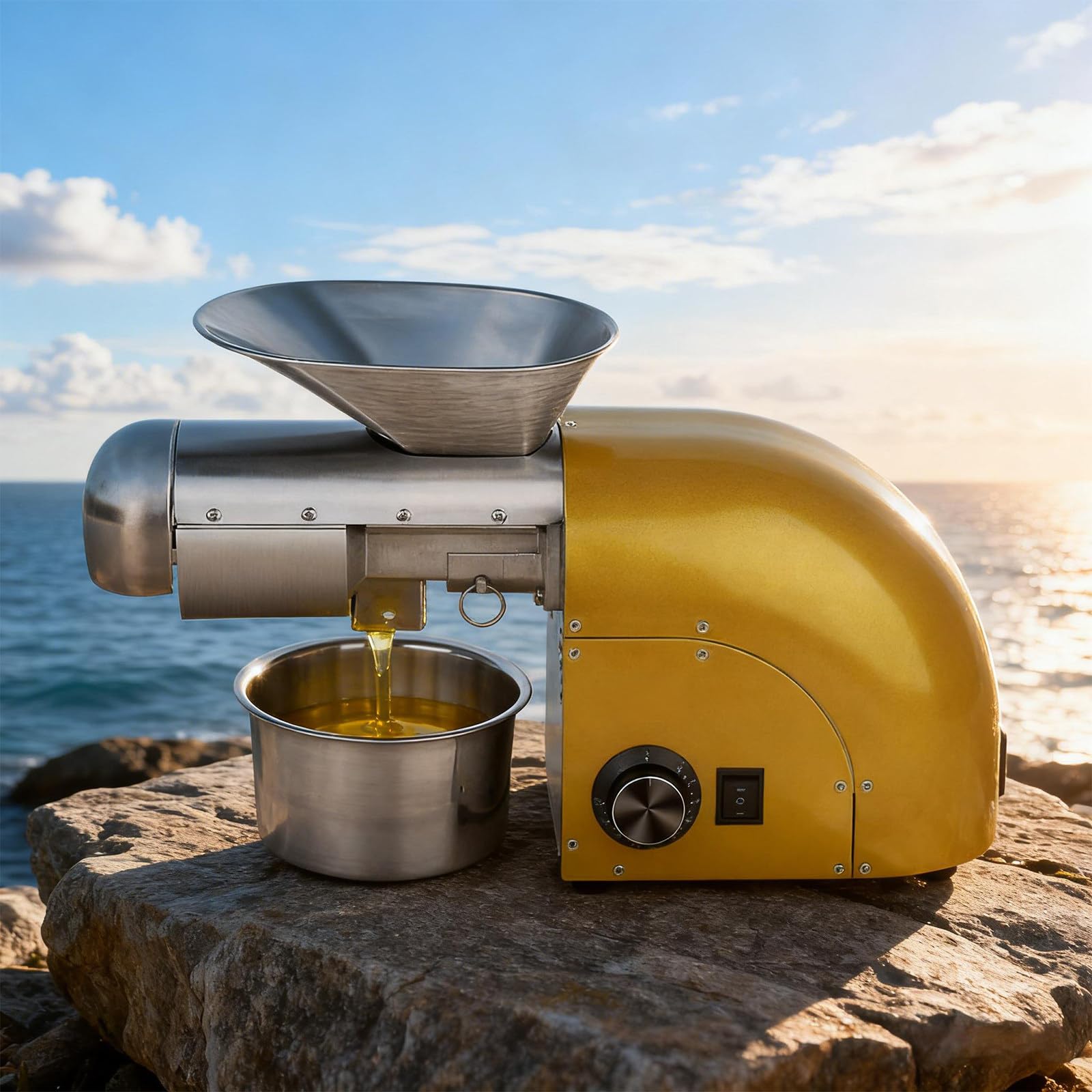 SENJINGHUA Stainless Steel Oil Press Machine 1800W, Commercial Electric Oil Expeller, Hot/Cold Press with Temperature Control up to 572°F, 13-19LBS/H Output Gold