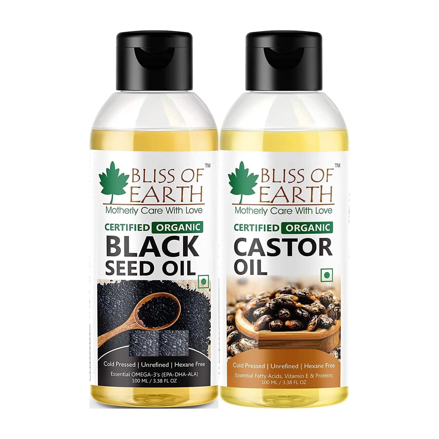 Bliss of Earth 100ML Certified Organic Black Seed Oil | Kalonji Oil+100ML Castor Oil for Hair Growth,Smooth Skin,