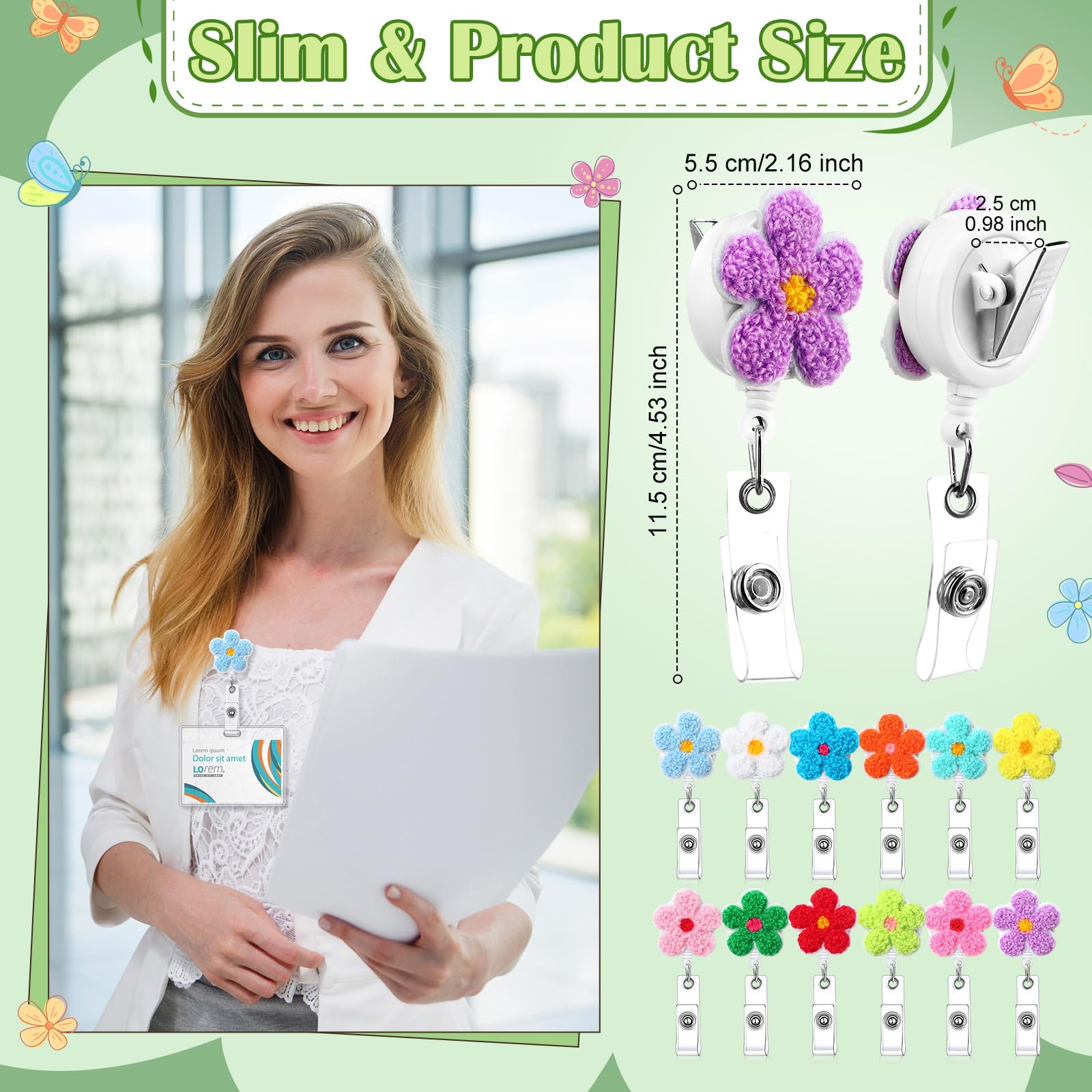 Wavwavw 24 carretes retráctiles de insignia de flores de primavera para enfermera, bonito soporte de insignia de fieltro con clip de cocodrilo, accesorios para enfermeras, profesores, estudiantes,