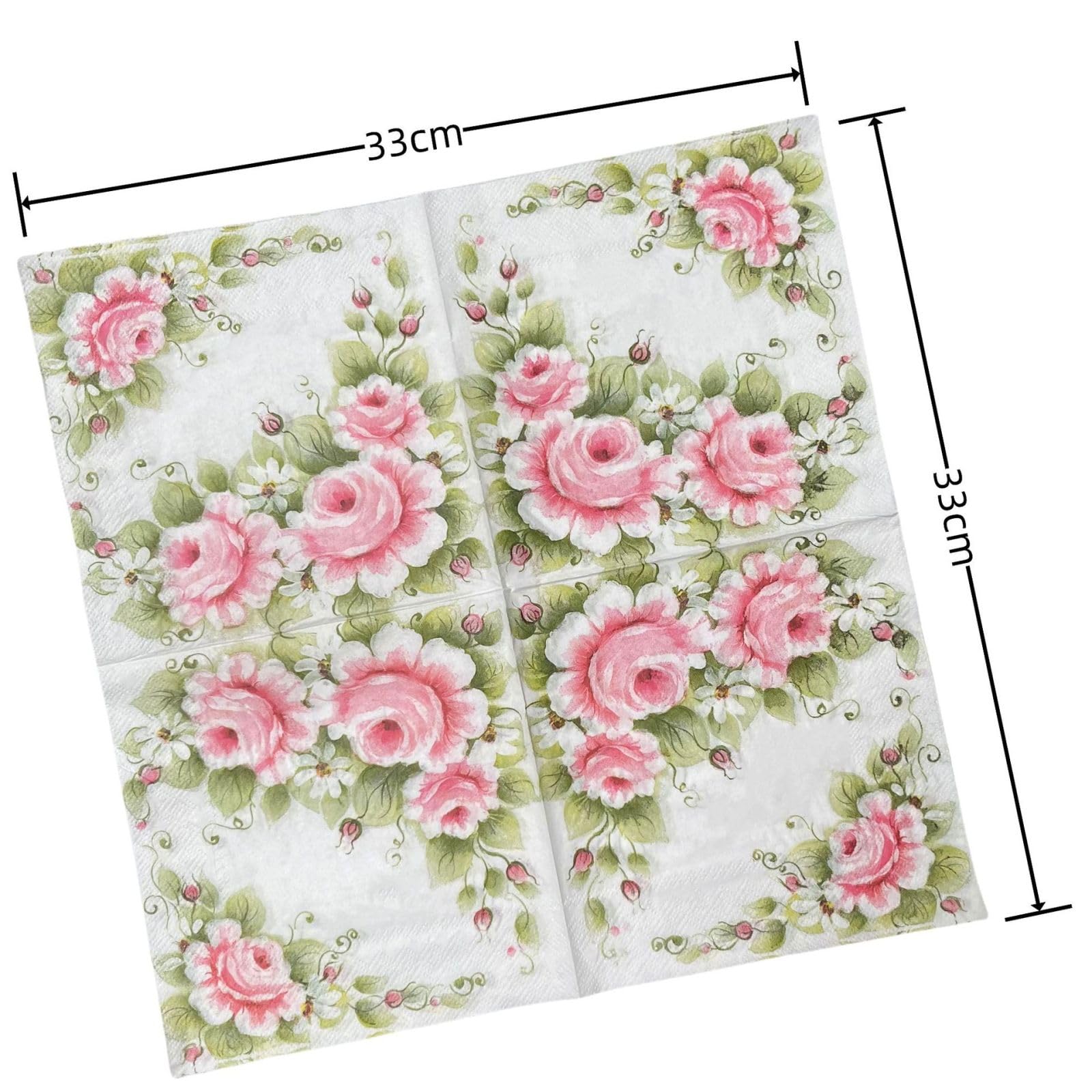 Serviette Papier Anniversaire Rose Vert Imprimer Serviette de Table Mariage Serviettes Papier Jetables Cocktail Serviettes de Table en Tissu pour Partys Cocktail Mariage Toilette 20 Paquet(33x33cm)