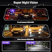 Vista 4 de Cámara de tablero de espejo de 9.66 pulgadas 1080P con visión frontal y trasera con visión nocturna, pantalla táctil completa, gran angular, sensor