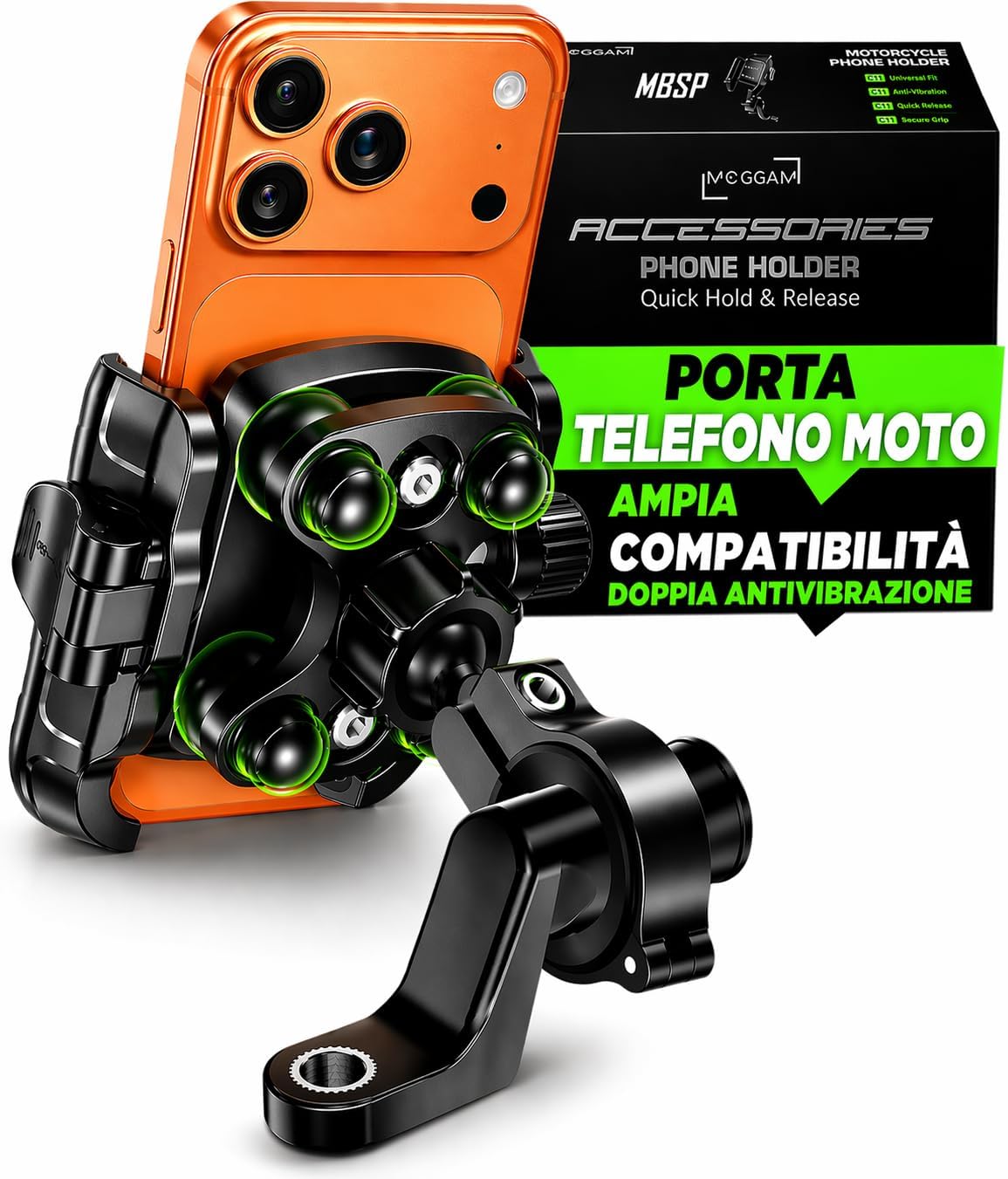 Porta cellulare antivibrazione CNC alluminio doppio fissaggio manubrio specchietto barra 12 14 mm sgancio rapido design aperto compatibile scooter bici scooter elettrico rotazione 360°