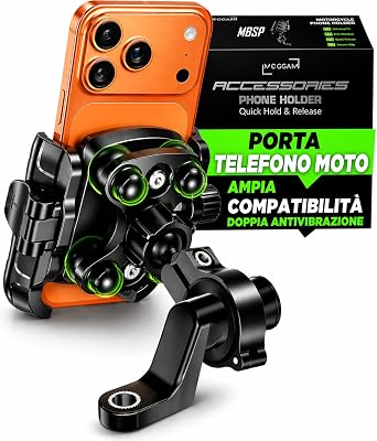 Porta Cellulare Moto Antivibrazione Alluminio CNC Doppio Fissaggio Manubrio 22-32 mm Specchietto 12-14 mm Sgancio Rapido Design Aperto Compatibile Scooter Bici Monopattino Elettrico Rotazione 360°