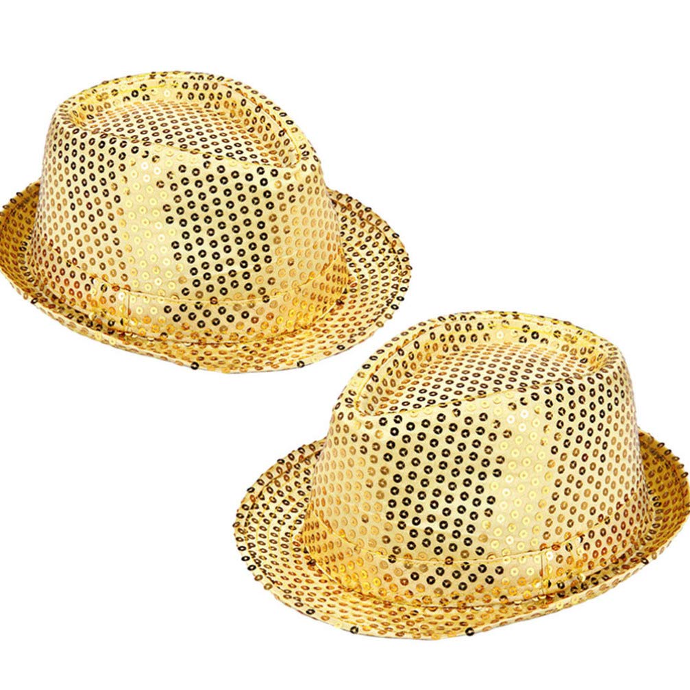 ABOOFAN Panama Hat Sequin Jazz Hat 2pcs Novelties Fedora Rosy Sparkle Trilby Hat Fancy Hen Party Gangster Jazz Caps for Woman Man Performance Party Supplies Kids Hats