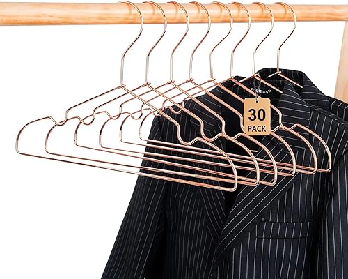 Perchas antideslizantes de 12.5 pulgadas para niños, color oro rosa para bebés, perchas de alambre de metal, paquete de 30 perchas resistentes que