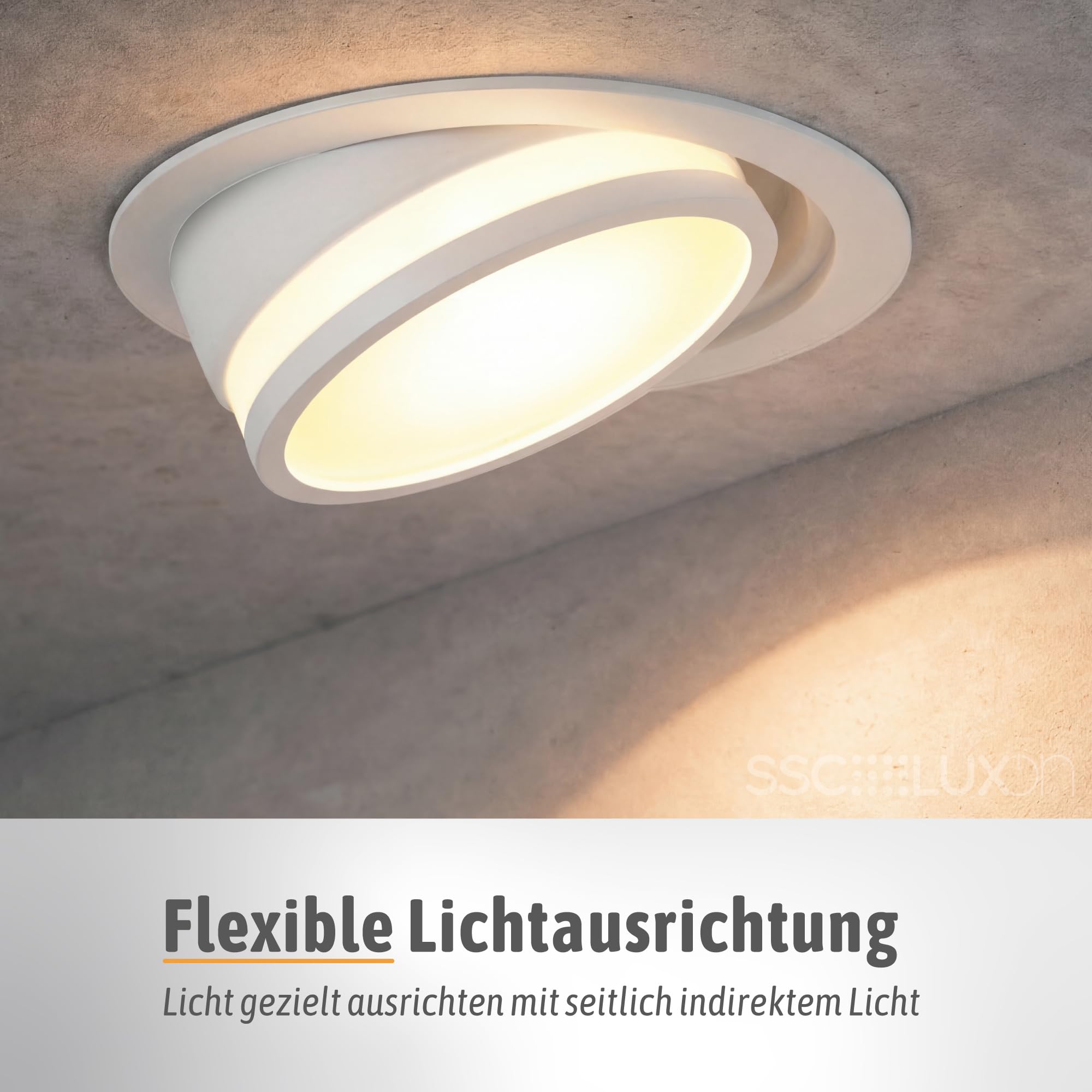 SSC-LUXon LAGO 10x Deckenlampe rund weiß schwenkbar - Punktstrahler geeignet für LED Modul - Deckenspot für Schlafzimmer ohne Leuchtmittel