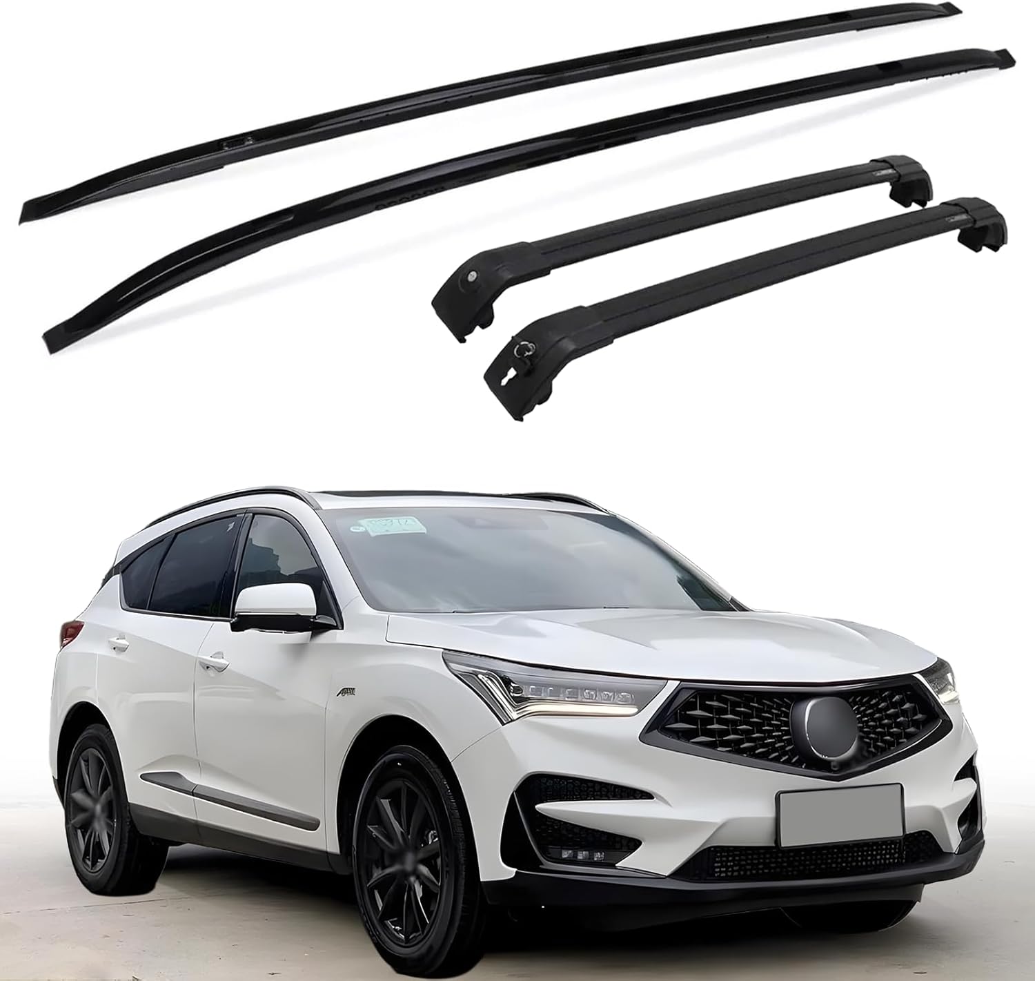 4Pcs Roof Rack Roof Rails and Cross Bars for Acura RDX 2019-2025 Aluminum Rooftop Luggage Rack Crossbar Cargo Carrier (Black Crossbar+Roofrail)