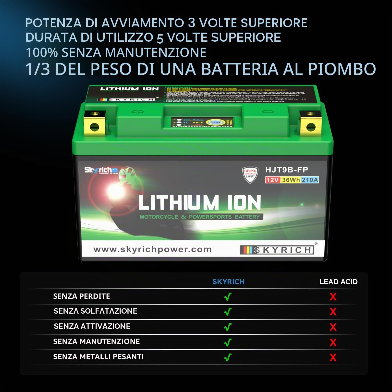 batteria skyrich litio hjt9b-fp