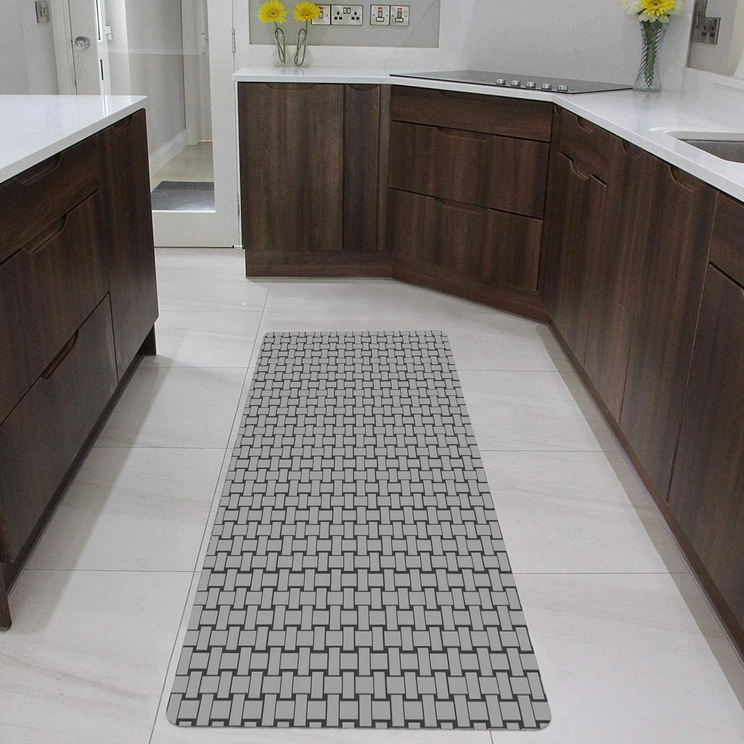 Shape28 Runner Mat Ultra-Thin Kitchen Rug with Non Slip Rubber Backing 60x23”, Gray 5C
