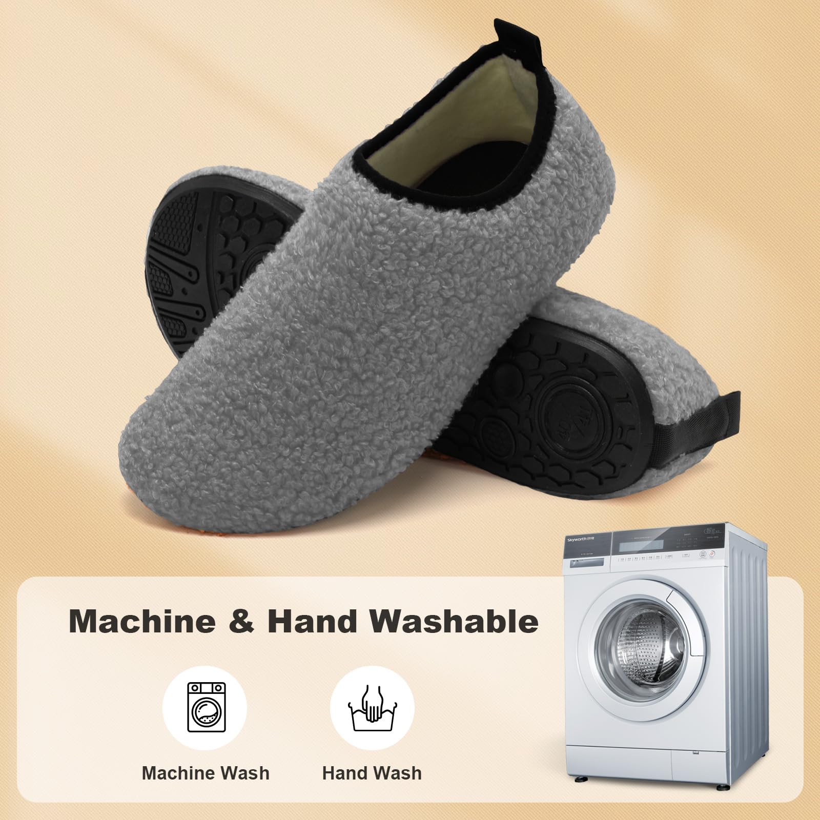 QFH Pantuflas para mujer y hombre, acogedoras, portátiles, de viaje, con suela de goma flexible, forro de terciopelo suave, pantuflas para interiores