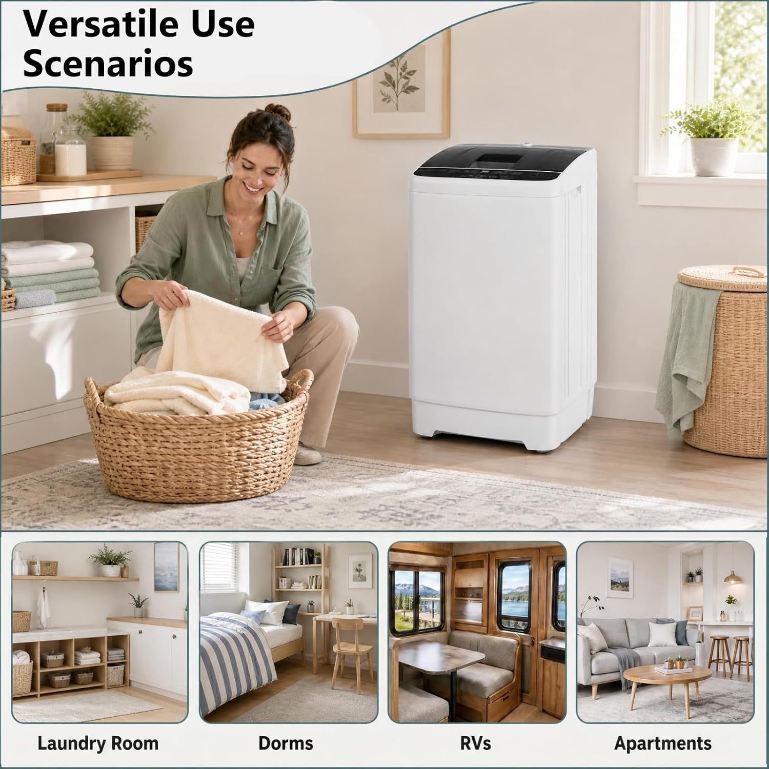  7.7LBS Portable Washing Machine, Full-Automatic w/Drain Pump, Grey thumbnail