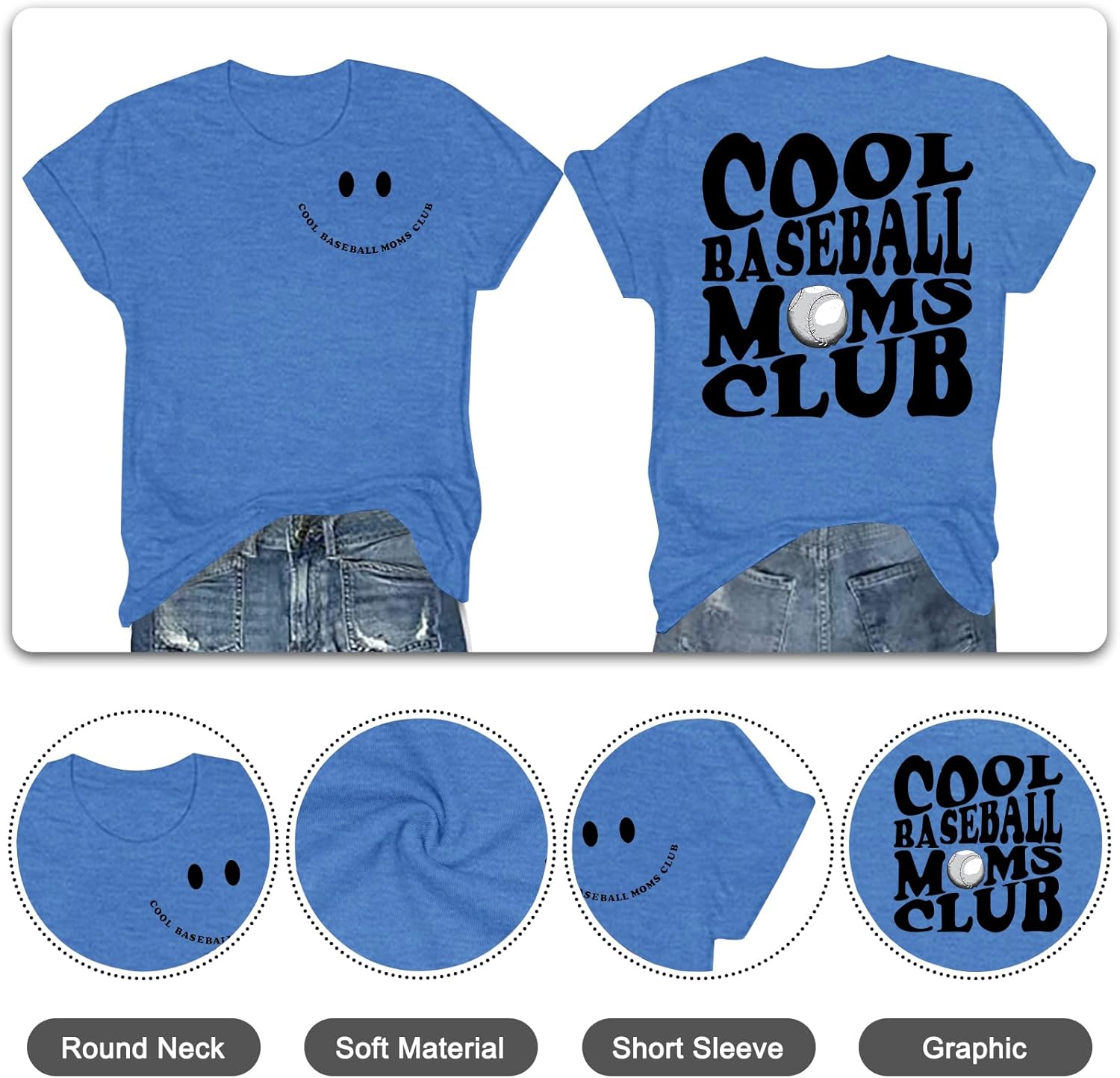 Baseball Mom Shirt Women Cool Baseball Moms Club T Shirt Graphic Baseball Mom Gift Tee Game Day Baseball Tops - Image 5
