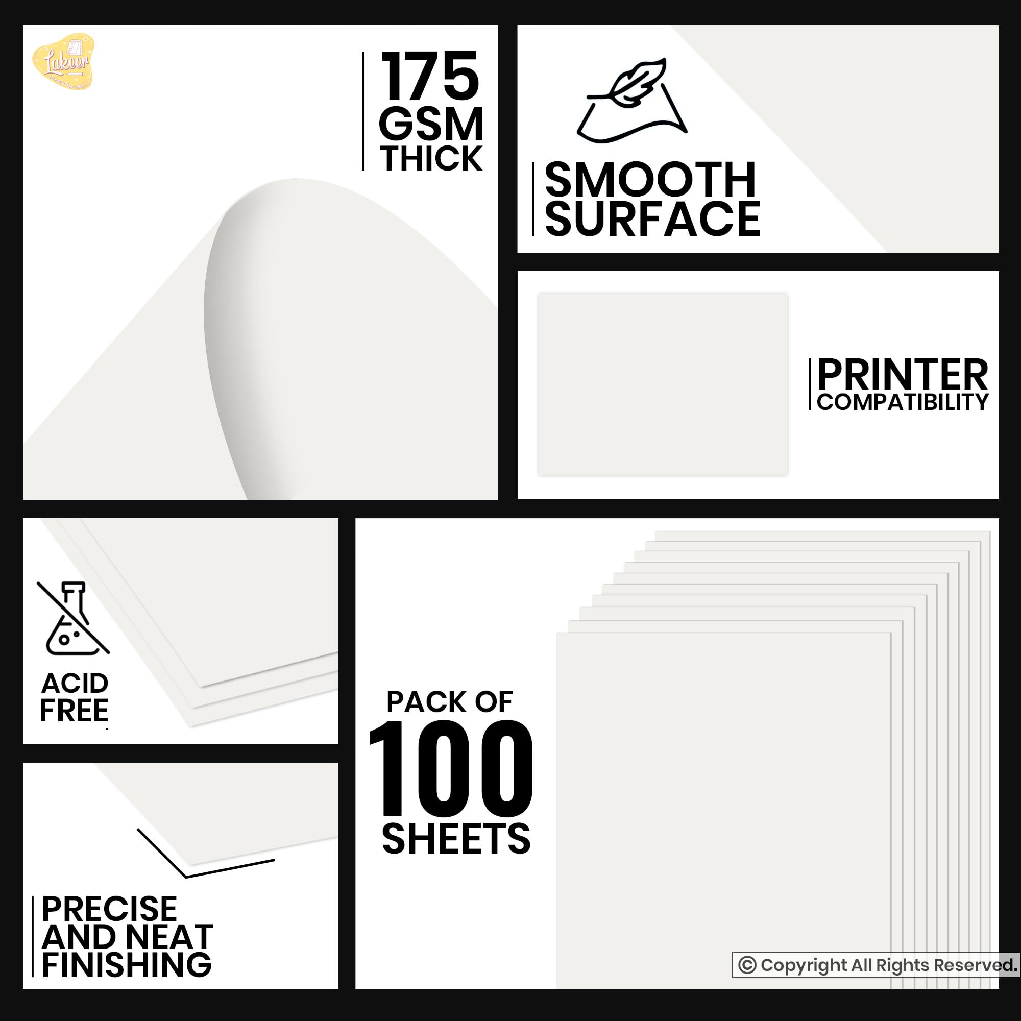 Lakeer A4 Off White Paper | 175 GSM Colour Cardstock Paper-Pack of 100 Sheets, for Art, Craft & Project Work, Printing, Etc. 2