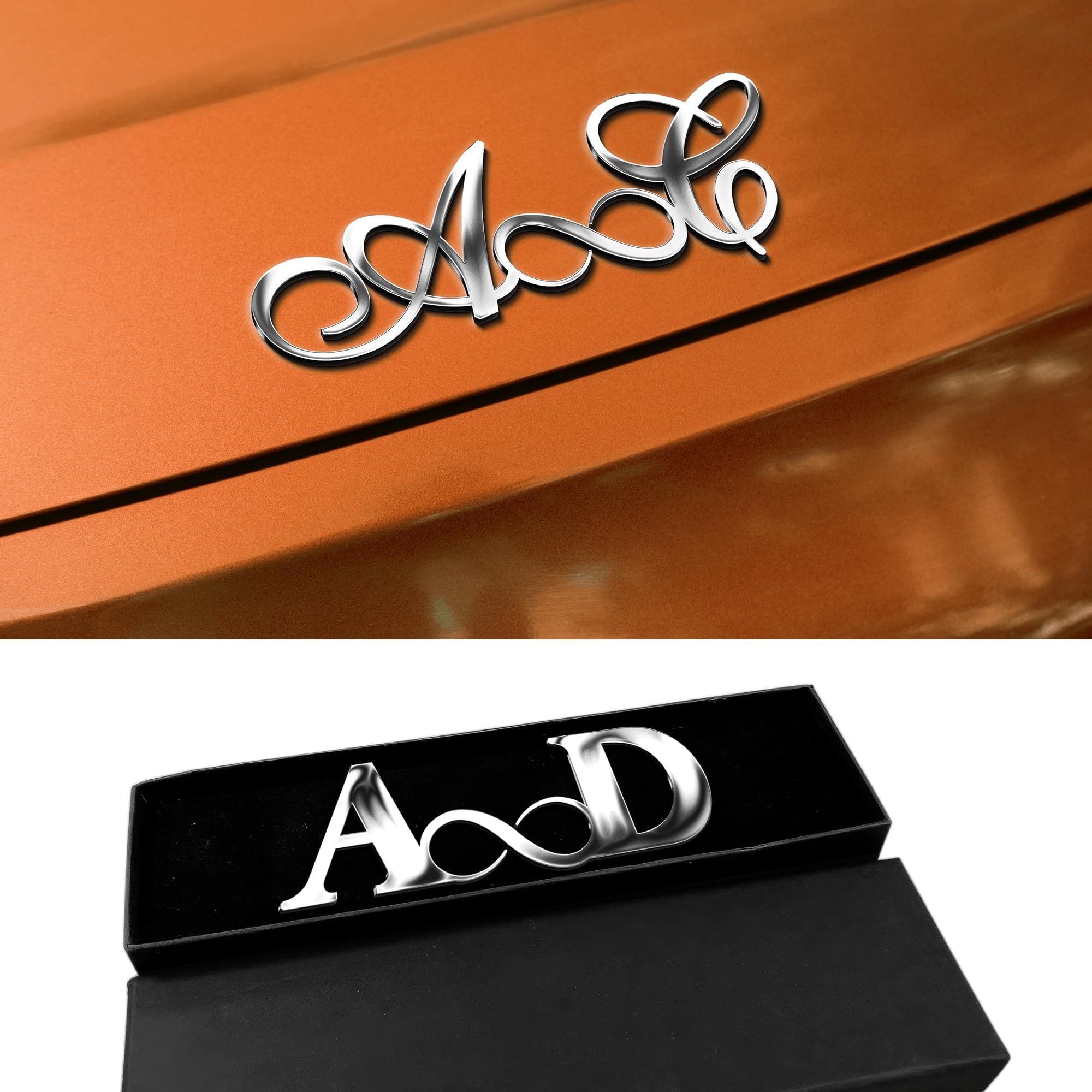 Couple Metal Car Emblem Gift for Cars Lovers, Heart Emblems and Badges Side Rear Front Hood Trunk Personalized Gifts for Husband Parents, Sign Truck Letter - 3D for Vechicle