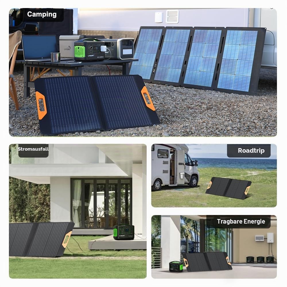 Yinleader 70W Falttragbares Solarmodul, 23% Umwandlungseffizienz, Wasserdicht Tragbares Ladegerät Solarstrom Solarpanel für Camping, Wohnmobil Outdoor Aktivitäten​ Roadtrips