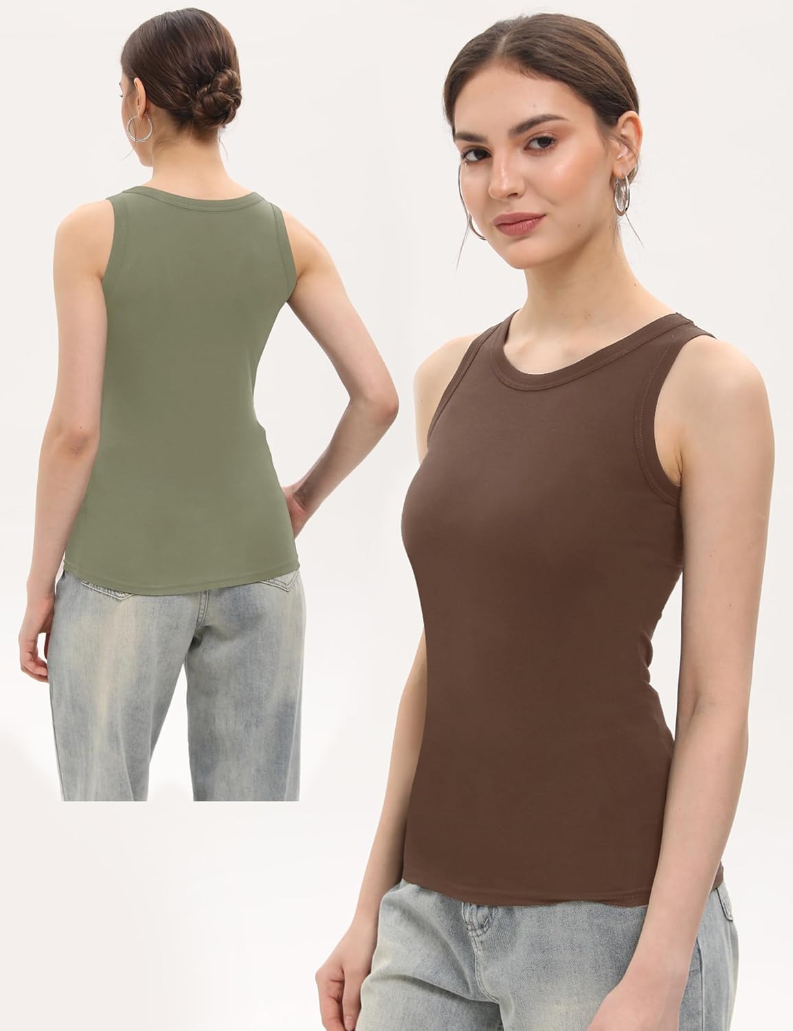 BQTQ 5 Pack Womens Crewneck Tank Tops High Neck Tank Tops Sleeveless Slim Fit Basic Tanks Top Ladies Undershirts - Image 4