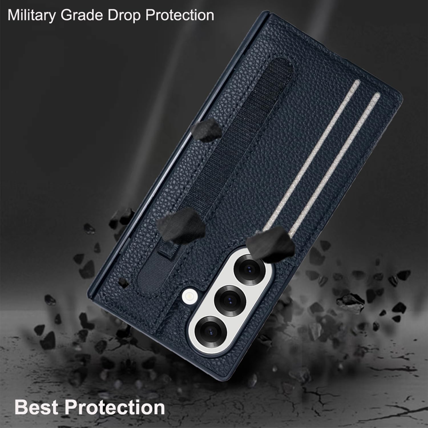 for Galaxy Z Fold 7 Case with Hinge Protector, Wallet Case with Stand, Built-in S Pen Holder & Kickstand, 3 RFID Blocking Card Slot, Luxury Genuine Leather for Samsung Galaxy Z Fold7 (Black)