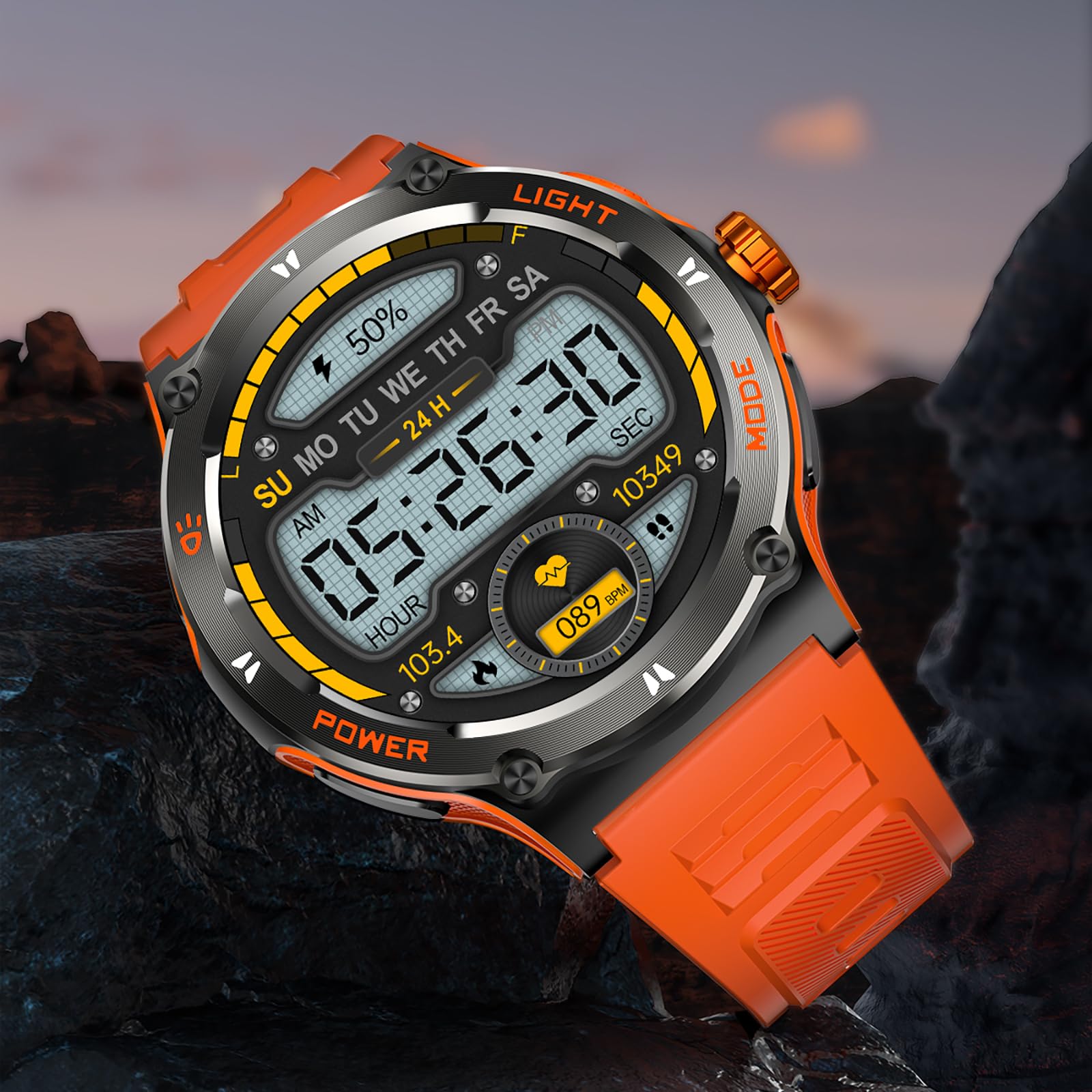 smartwatch bussola, orologio militare, robusto smartwatch con torcia a LED, funzione telefonica, frequenza cardiaca 24H, orologio fitness per Android iOS