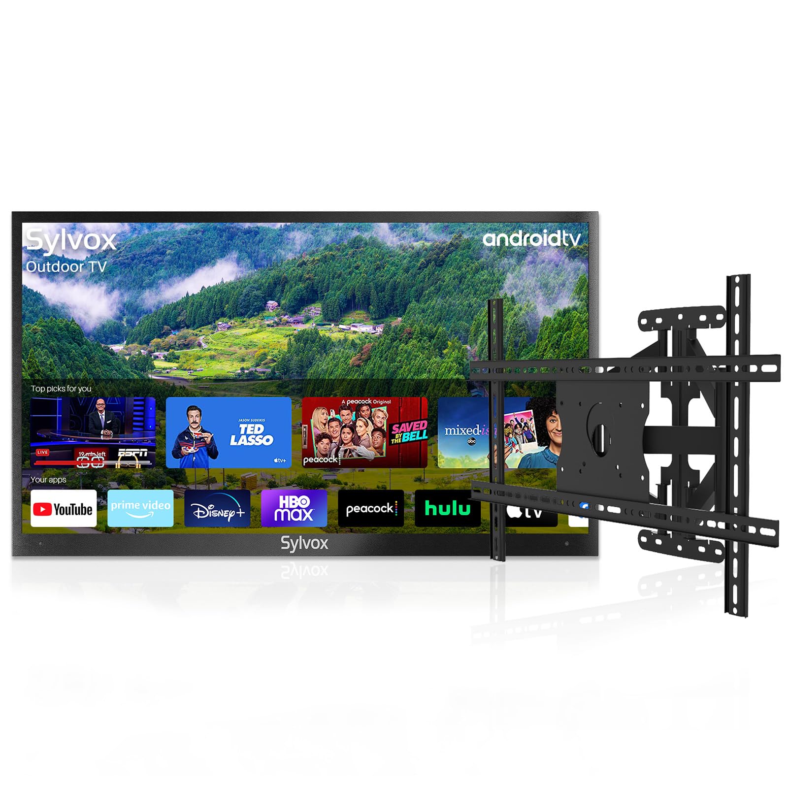 SYLVOX 55" Outdoor TV with Wall Mount, 4K UHD Built in Voice Assitant, Waterproof Smart TV Support WiFi Bluetooth.