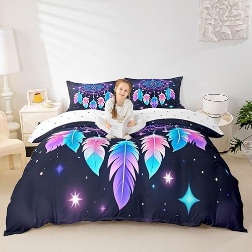 Miniatura 32 de Erosebridal Funda de edredón de arco iris para niñas, diseño de sol y estrellas, tamaño individual, para niños y niños, estilo de dibujos animados