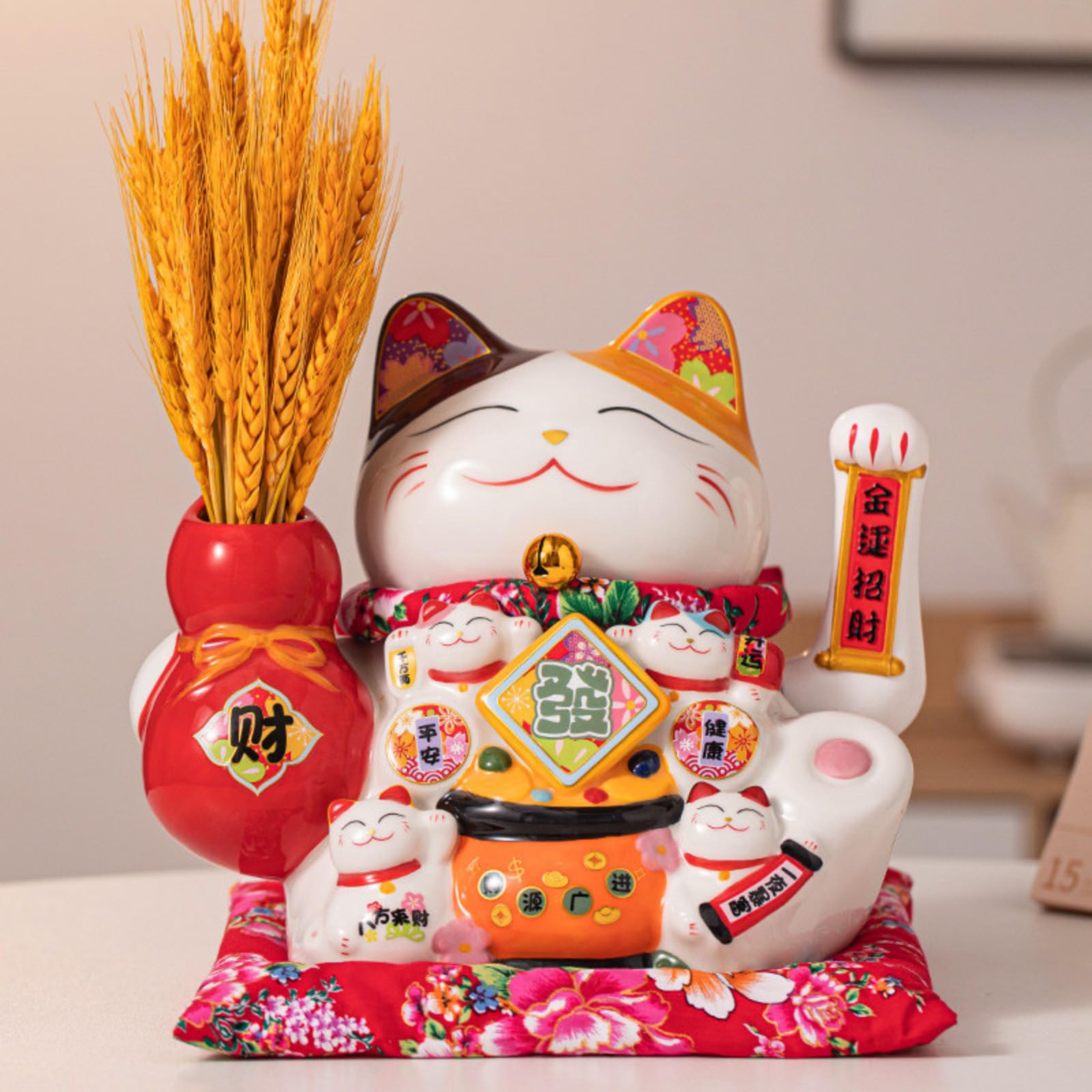 Maneki Neko céramique rouge 28 cm pour illuminer votre salon