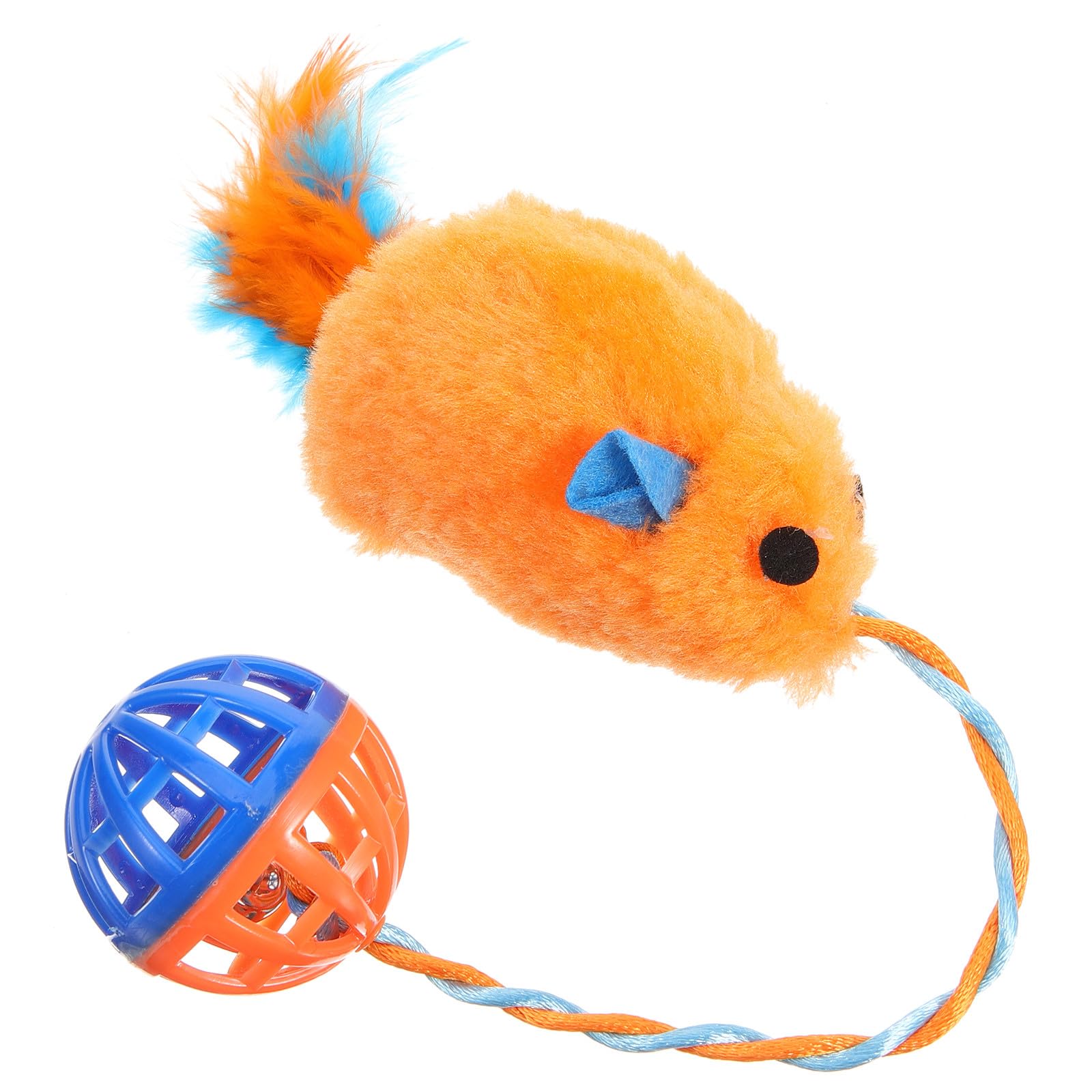 UKCOCO Chat Domestique en Peluche Souris avec Clochette Intégrée, Balle Interactive Orange Résistante aux Morsures, Stimulation Mentale et Activité Physique pour Chats D’intérieur