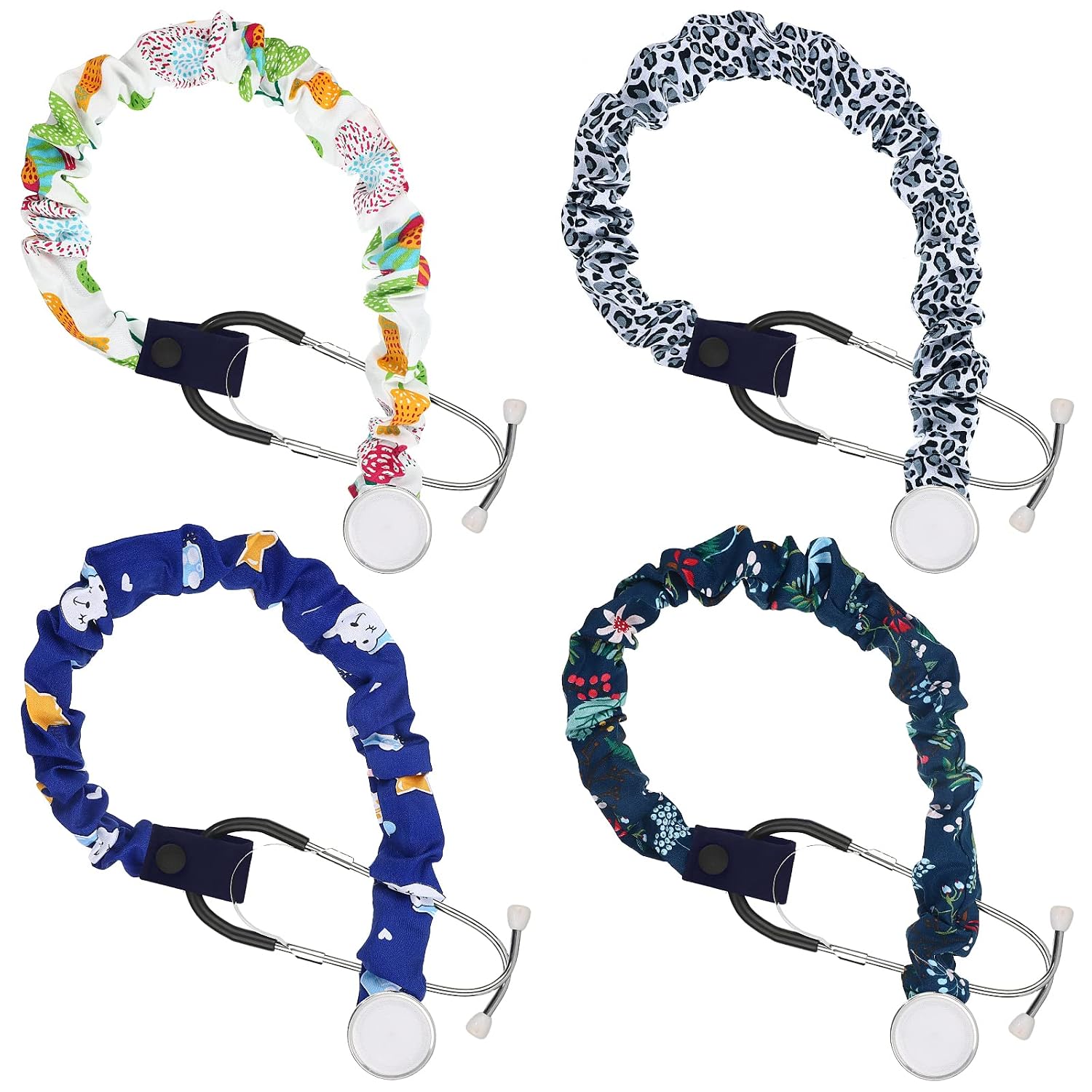 Nuanchu 4 Pcs Stethoscope Covers Cotton Sleeve Scrunchie, Starry Sky