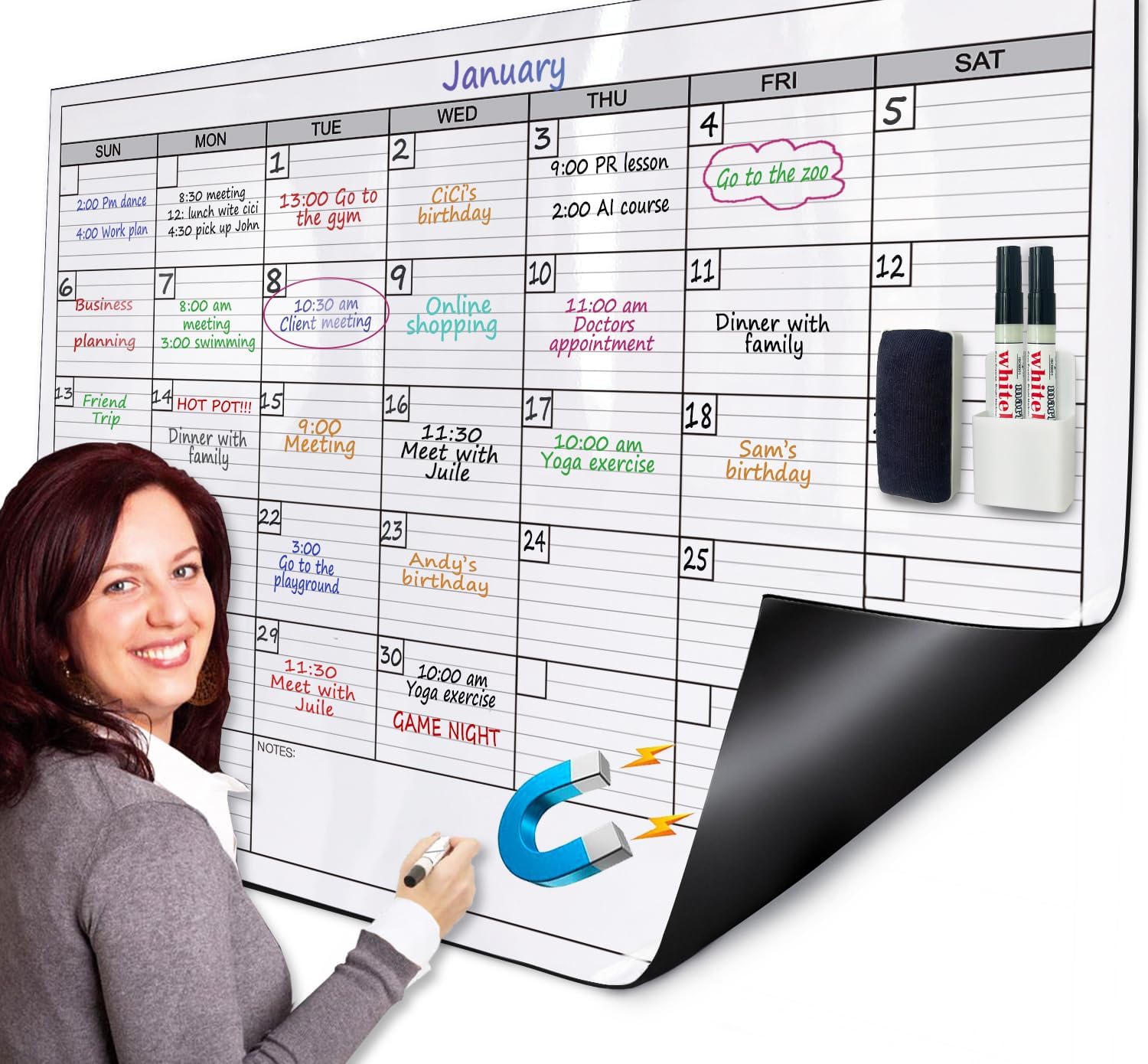 Magnetic-Receptive Dry Erase Monthly Extra Large White Board Calendar for Wall 38x50, Big Whiteboard Calendar with Iron Sheet Backing-Works with Magnetic Markers Eraser, Giant Blank Poster with Square Magnetic Calendar