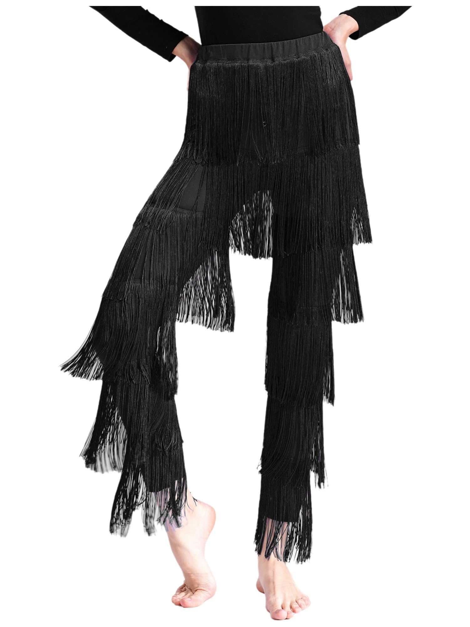 IEFIEL Femme Frangé Pantalon Danse Latin Jazz Salsa Compétition De Danse Pantalon Cours De Danse Cha-cha Tango Rumba Samba Performance sur Scène