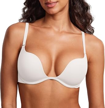DOBREVA Womens Plunge Bra Deep V Sexy Underwire Low Cut Bras T Shirt Cleavage Lightly Padded