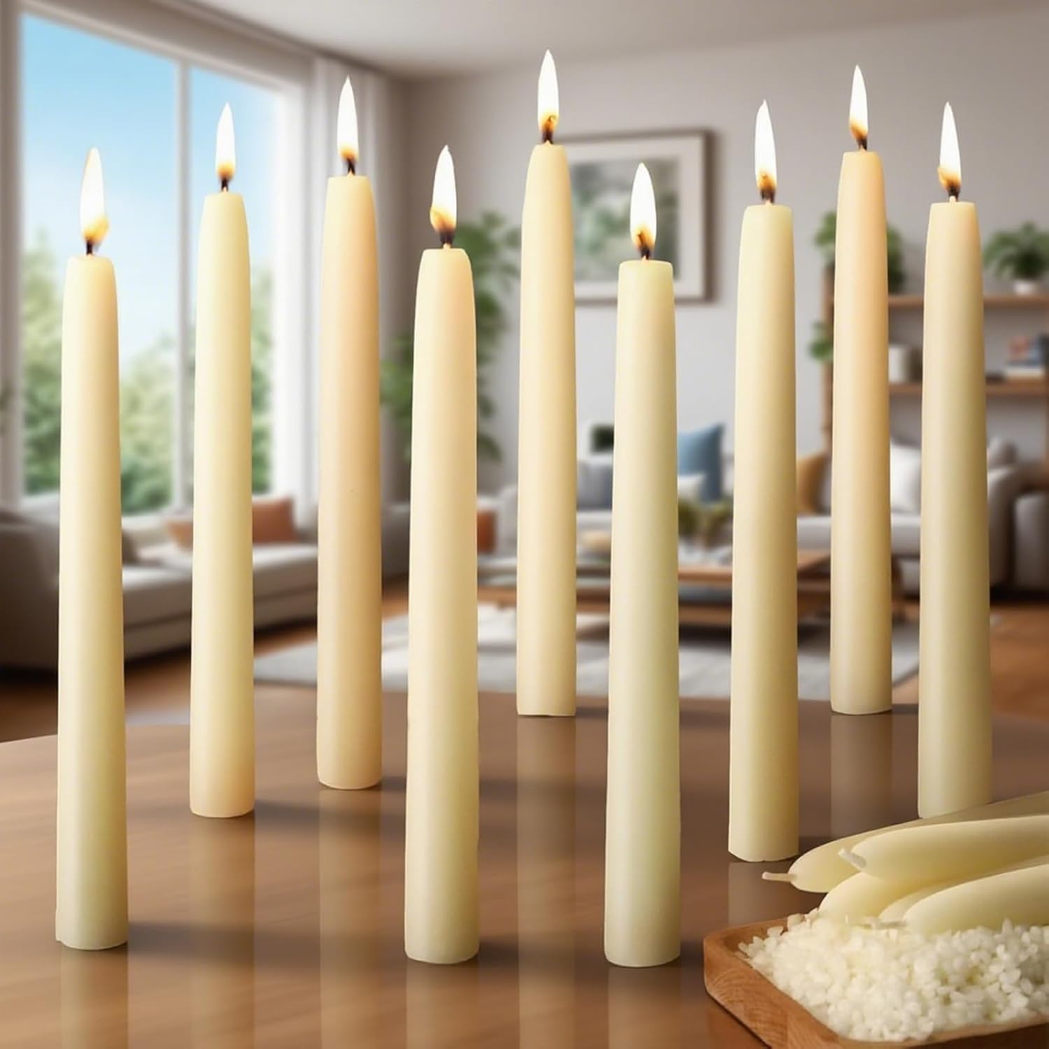 16 Packs Beeswax Taper Candles White, 9 Inch Long Beeswax Candle Sticks - 10 Hour Burn Time - Smokeless & Dripless Natural Taper Candles for Table Decor, Unscented Bee Wax Tapered Candle