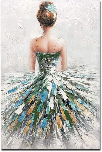 Boiee Arte, 24 x 36 pulgadas, pintada a mano, hermosa chica de ballet en vestido colorido, pinturas al óleo verticales, figura abstracta, arte de