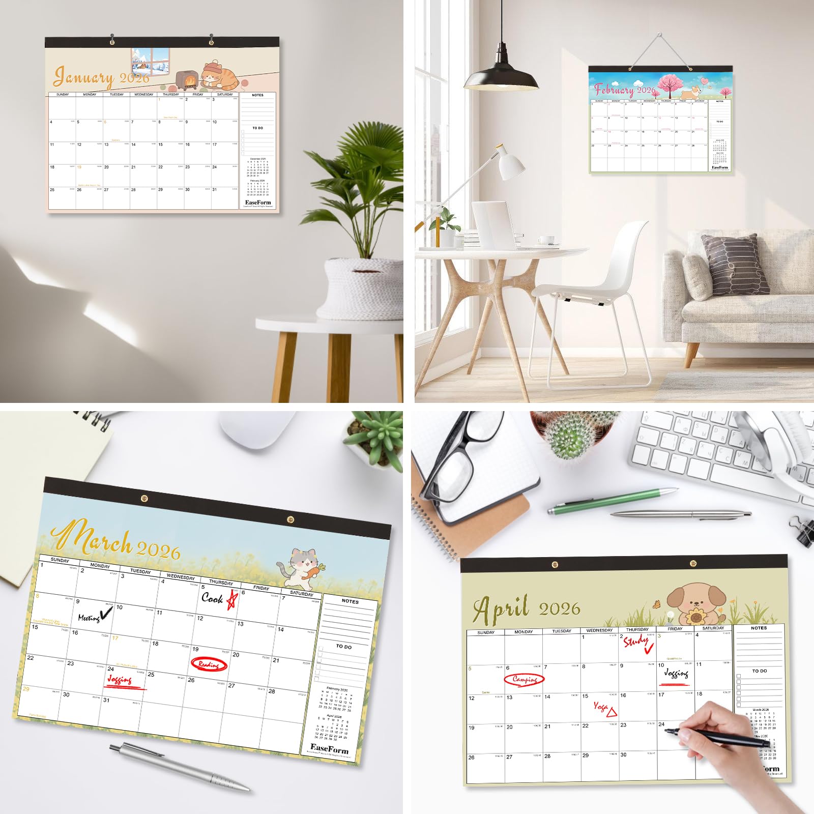 24-Monats-Schreibtischkalender 2026–2027, großer 43,2 x 30,5 cm Desktop/Wand-Monatskalender von Januar 2026 bis Dez. 2027, 2-Jahres-Kalender mit Notizen und To-Do, für Zuhause, Schule oder