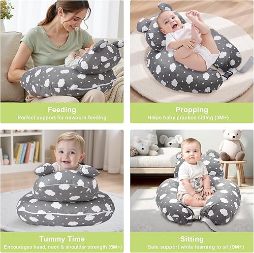 Miniatura 6 de Almohada ergonómica de lactancia para lactancia materna y biberón, almohada suave de apoyo para bebés recién nacidos, alivio de reflujo, funda