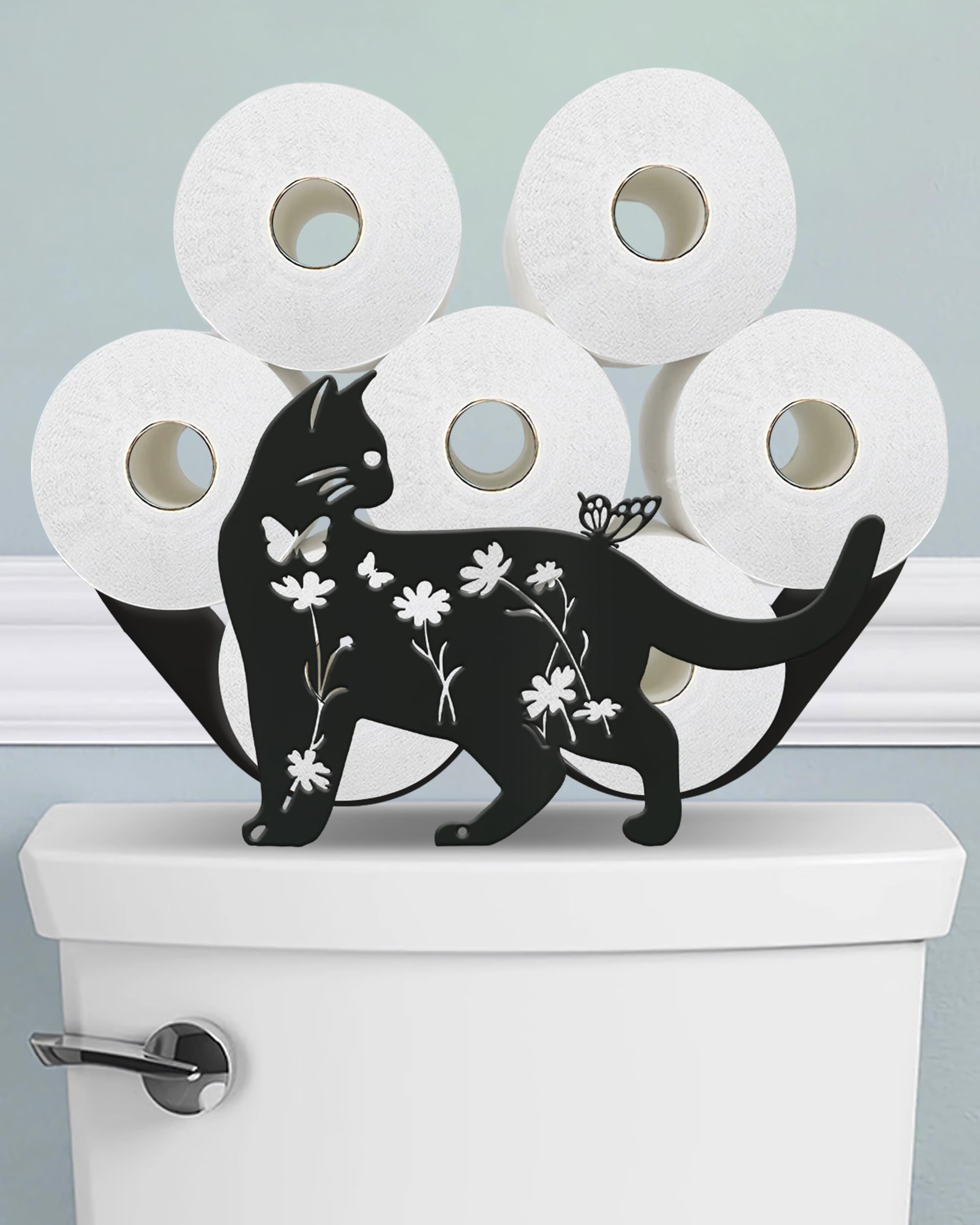 Katzen-Toilettenpapierhalter-Ständer für 8 zusätzliche Rollen, einzigartige dekorative freistehende Aufbewahrung, Bauernhaus-Badezimmer-Organizer für den Tank