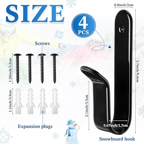 Miniatura 2 de Zonon 4 clips horizontales de montaje en pared para snowboard, estante de pared para patineta, soporte de pared para interiores, almacenamiento de