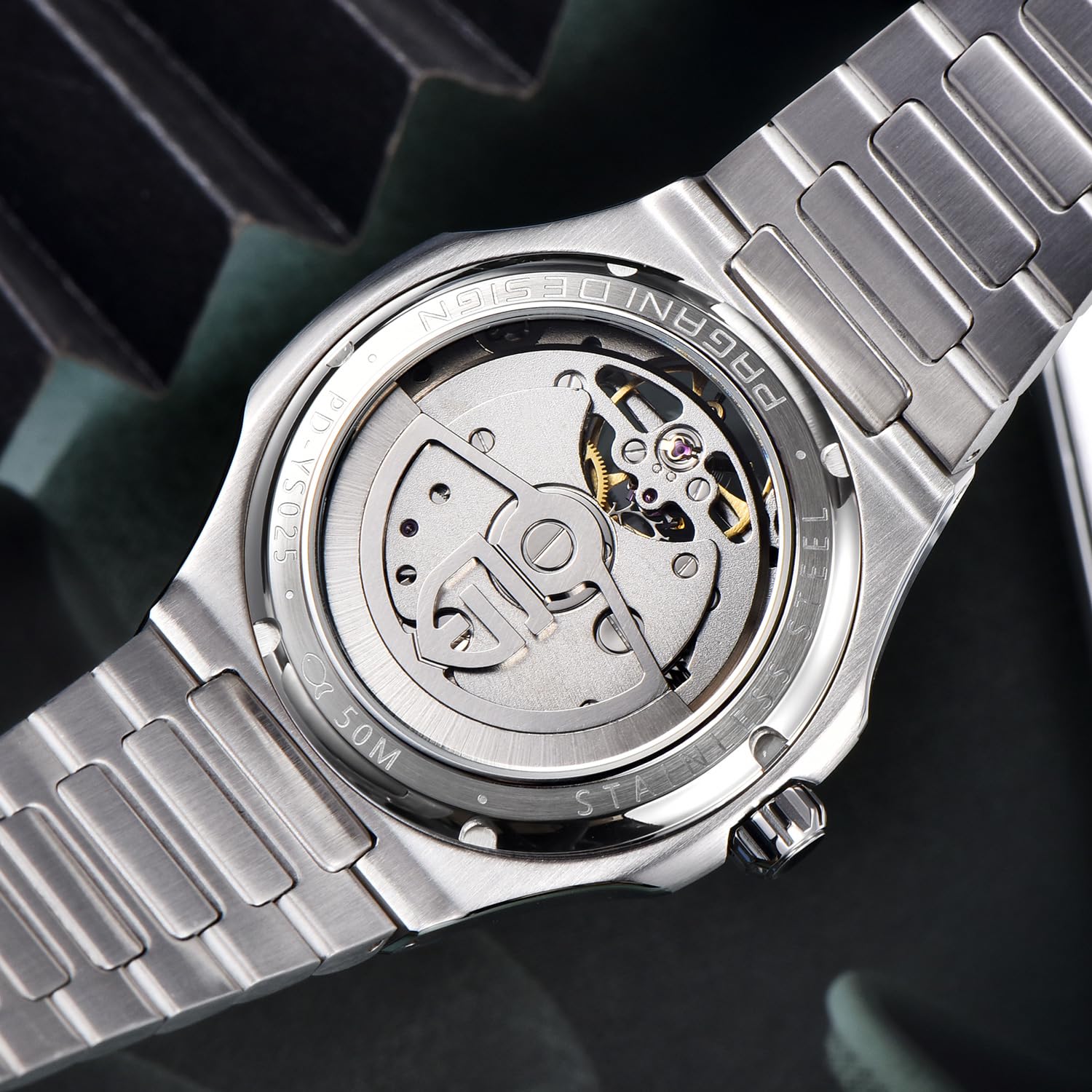 Pagani Design YS025 - Orologio da polso meccanico automatico da uomo, 42 mm, in acciaio inox, impermeabile fino a 100 m, quadrante in vetro zaffiro, corona a vite