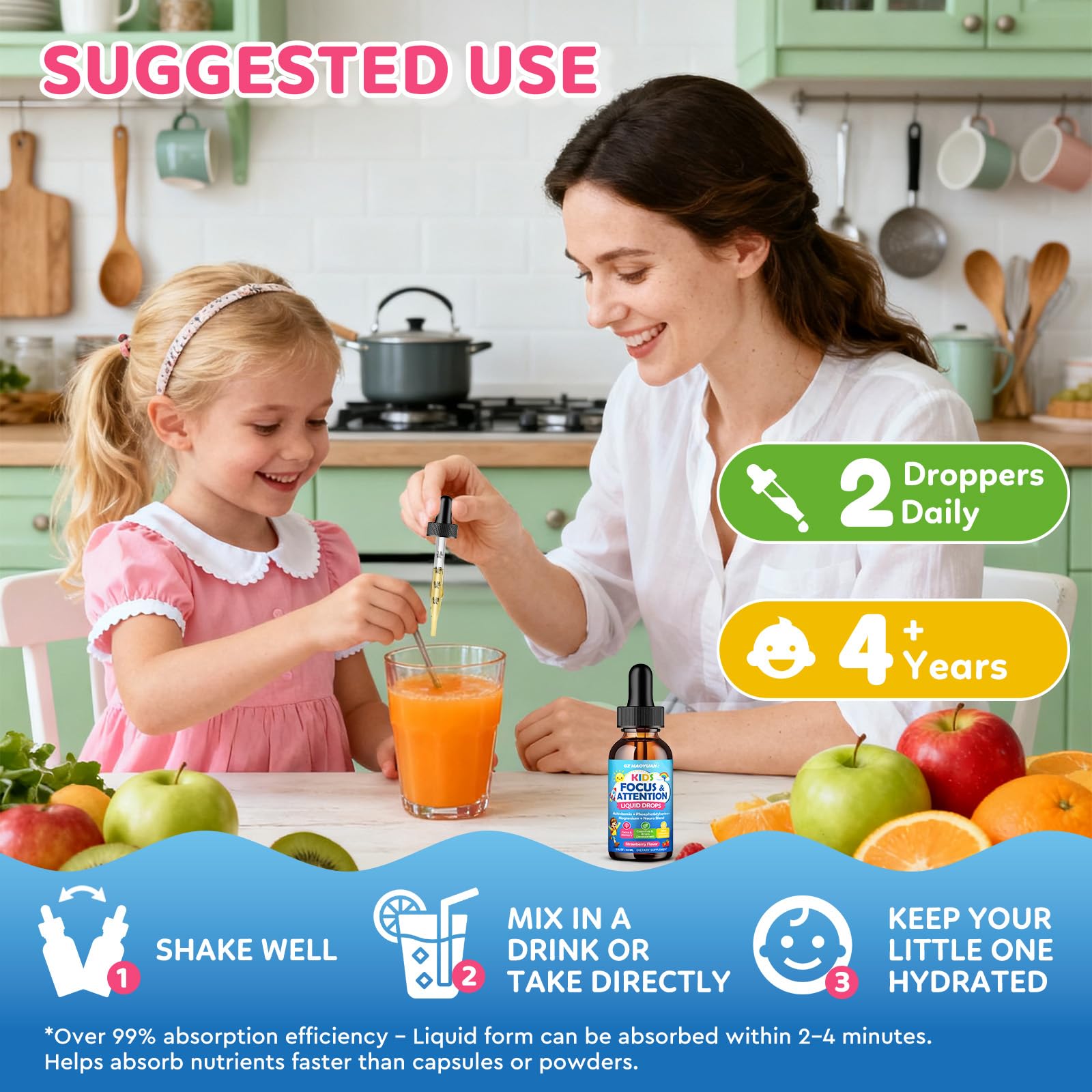 Kids Focus and Attention Supplements with Phosphatidylserine, Omega-3, Magnesium Glycinate, L-Theanine, Folate, Brain Vitamins Liquid Drops for Kids Memory, Cognitive, Sleep & Mood,Strawberry,2 Fl Oz — Amazon image 8