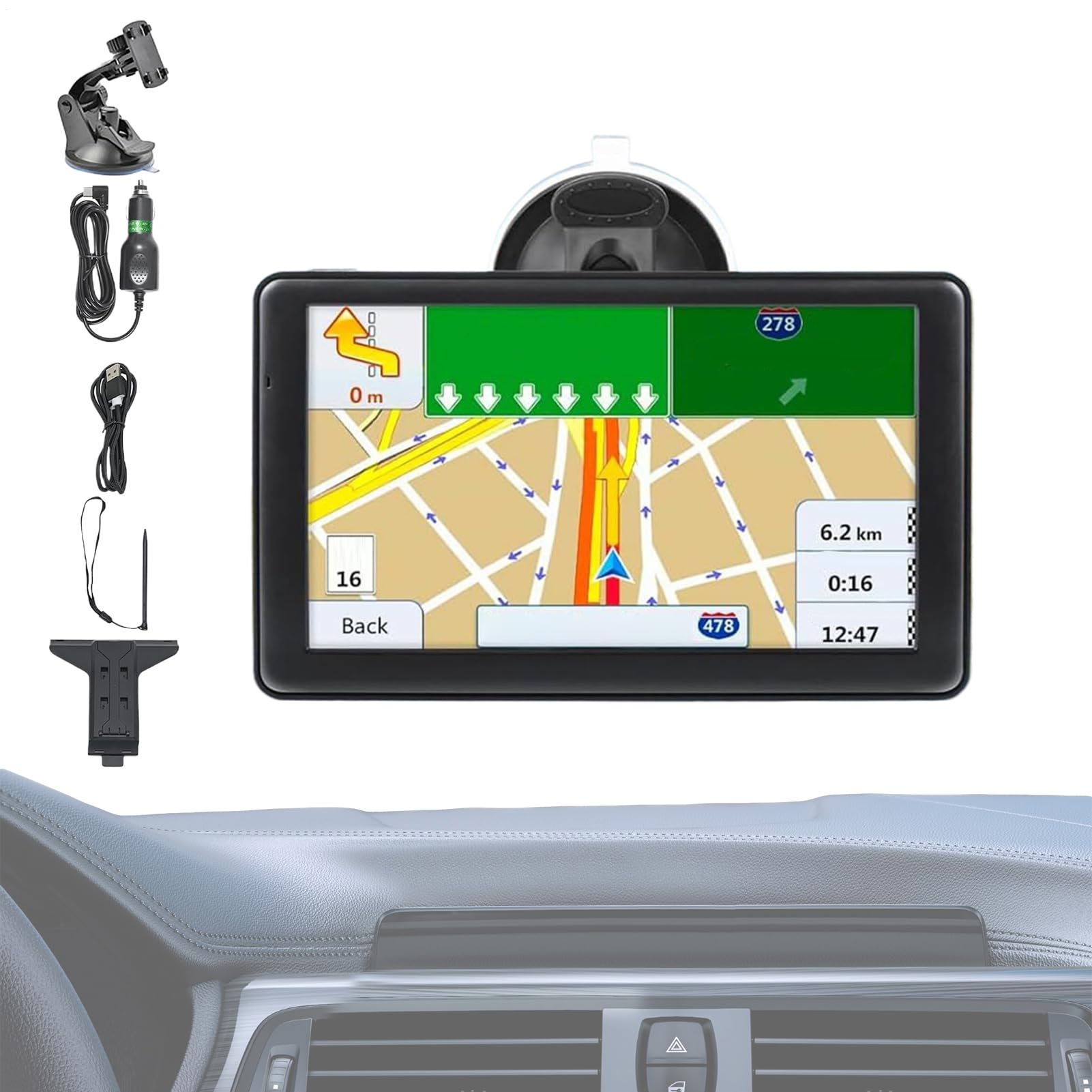 Navegador GPS para Coche,Navegador GPS de 17,8 cm - Dispositivo Inteligente con Pantalla Táctil para Vehículos Camiones Autocaravana y Viajes Largos