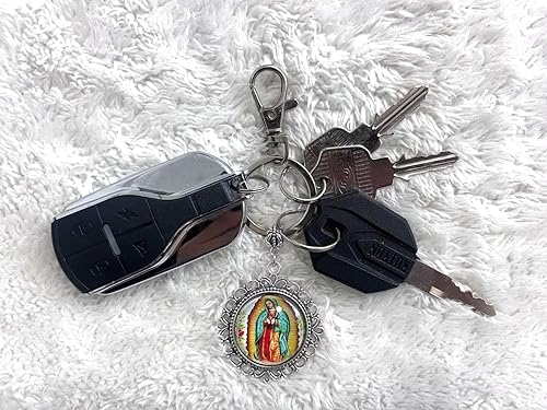 Miniatura 2 de Nuestra Señora de Guadalupe Llavero, Religioso Glass Dome Llavero, Joyería Católica, Joyería Cristiana Llavero-HZ0363, plateado