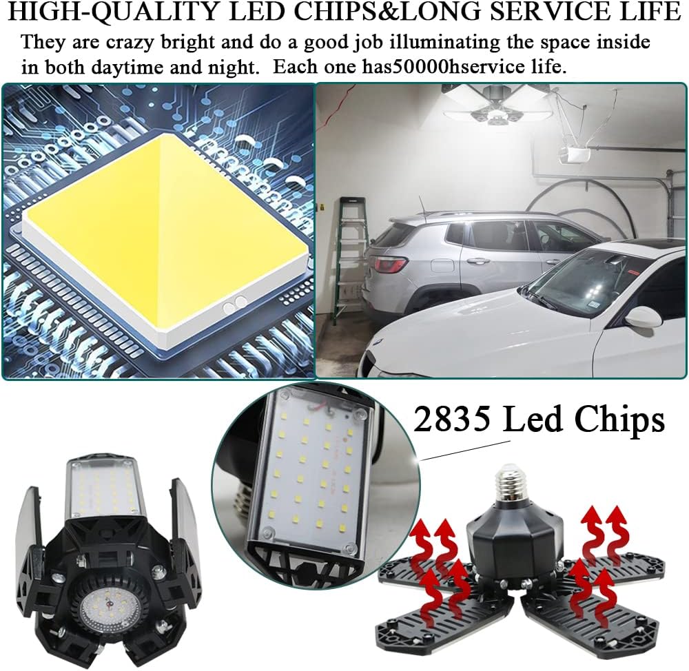 Meiqils 160W LED Garage Light 2Pack, 16000 Lumen Ceiling Lights with 5+1 Adjustable Panels, 6500K Daylight Light Bulb Fixture LED Lights for Garage, Workshop (New 160W 2Pack) image 4