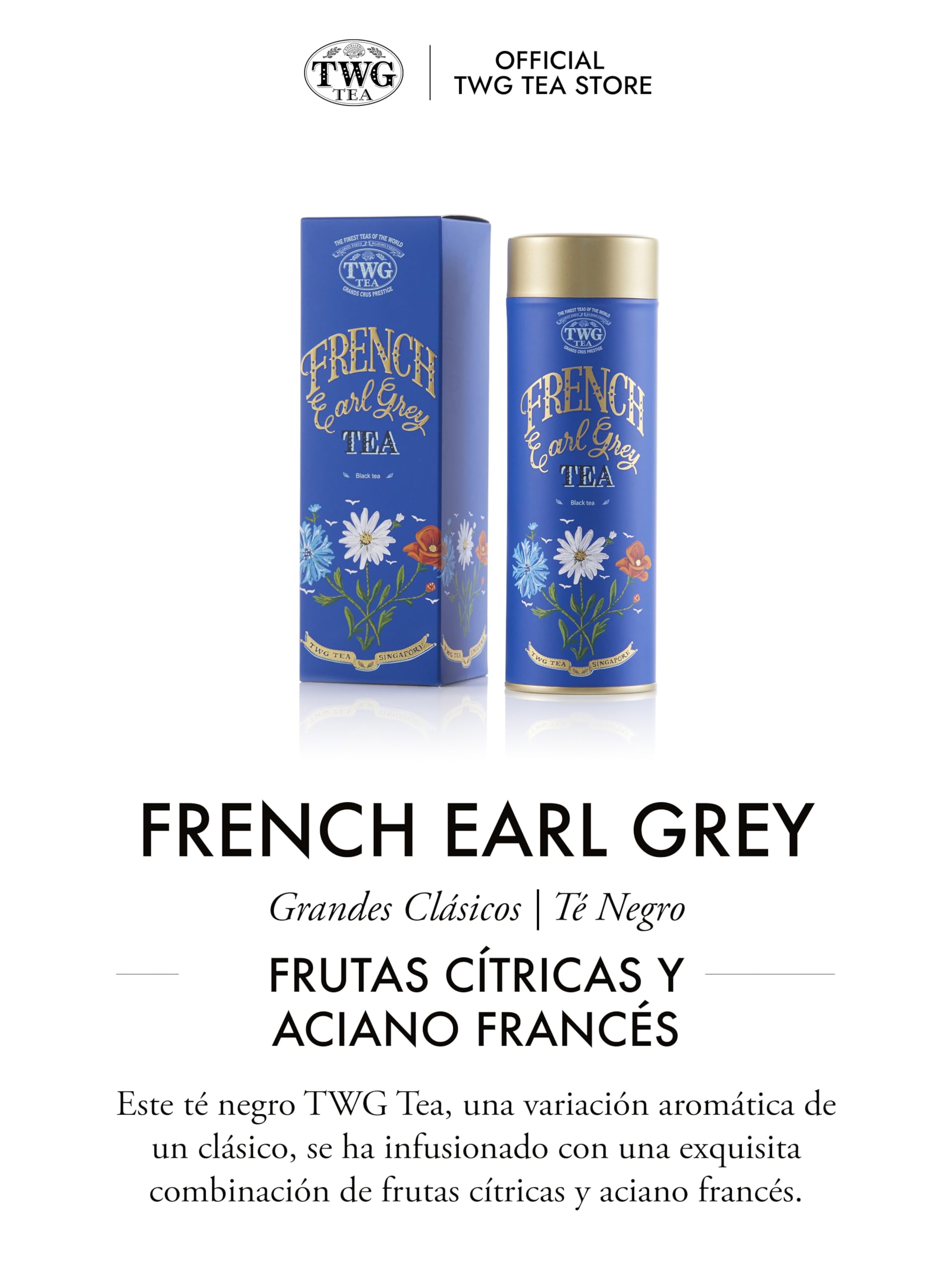 TWG Tea | French Earl Grey | Té Negro | Bergarmota y Acianos Azules | Lata Alta Costura, 100G | Caja de Regalo Originales