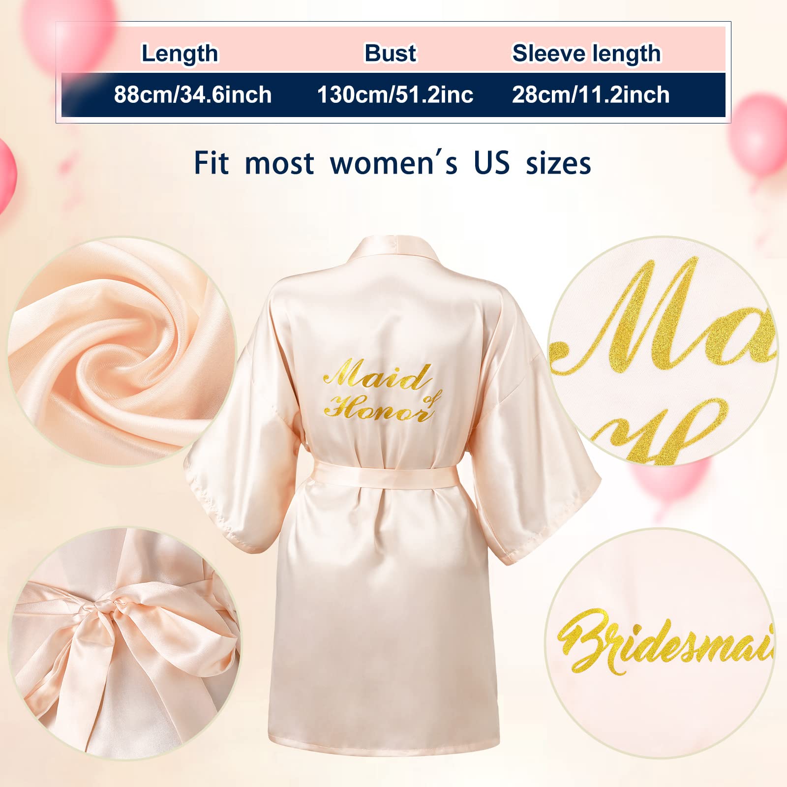 Jinei Brautjungfern-Bademäntel, Satin, für Hochzeit, Braut, Matron der Ehren, Kimono, Bademantel, Trauzeugin, für Brautparty, Geschenk, 7 Stück