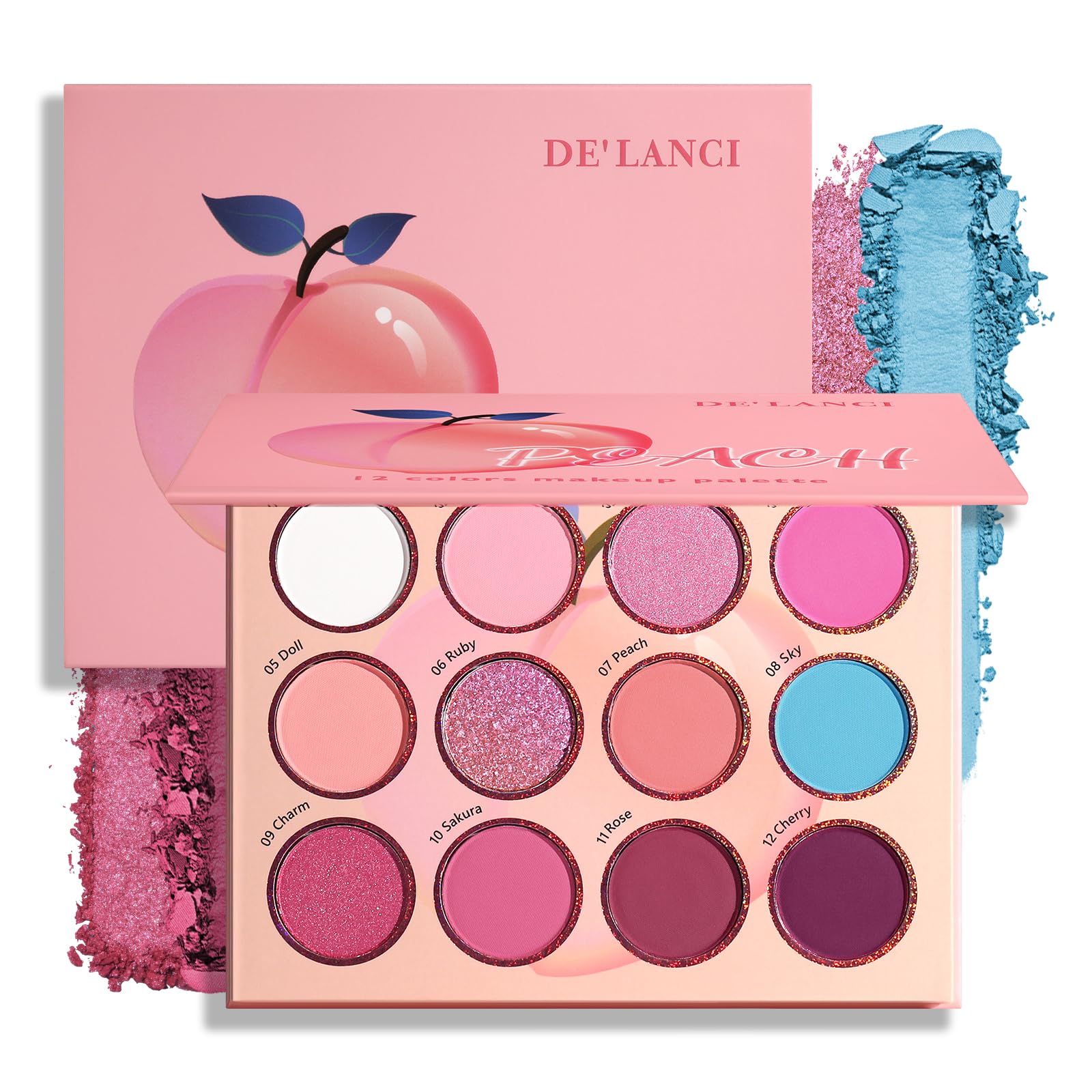 Pink Eyeshadow Palette, High Pigment Peach Blue Pastel Kawaii Makeup Pallet