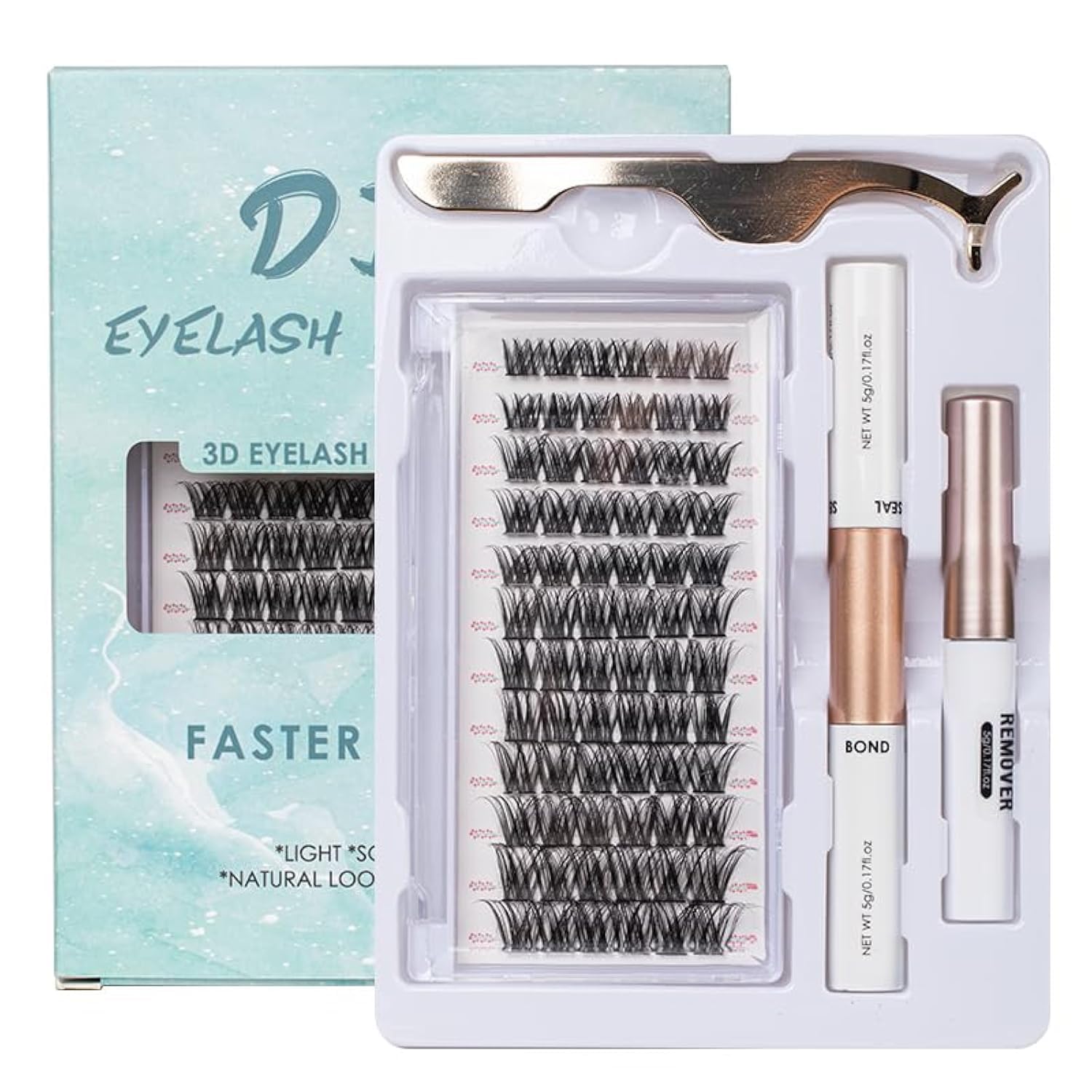 Tengcang False Eyelash 72 Clusters Bond and Seal Eyelash Glue & Remover & Lash Tweezers for DIY Eyelash Extension Fake Lashes Individual Eyelashes Root Natural Look