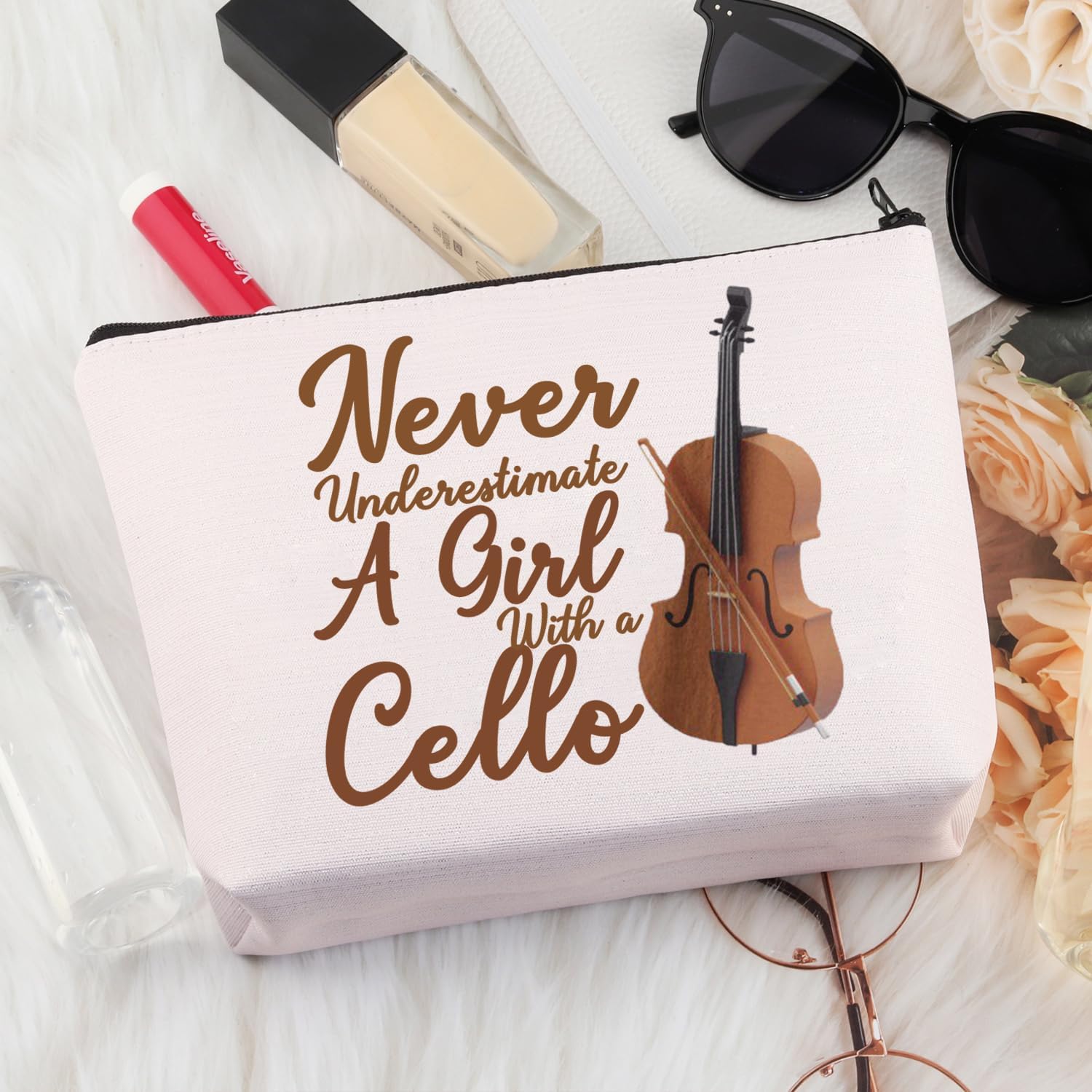 BDPWSS Cello Gift Cello Lover Cello Player Gift Cello Music Teacher Gift Never Underestimate A Girl With A Cello Makeup Bag (Girl With Cello)