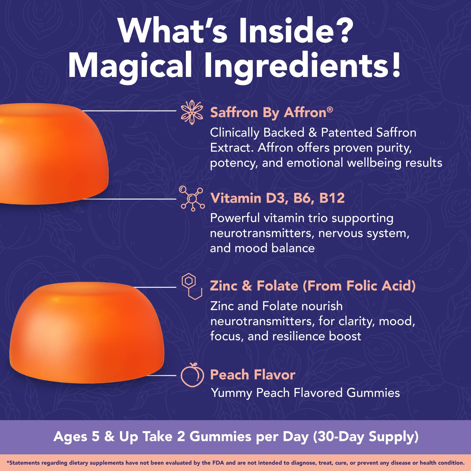 NutriMagic Kids Brain Booster+ Saffron Extract, 2IN1 Cognitive Support & Multivitamin D3, B6, B12, Zinc Gummies Supplement, Supports Focus, Attention, Memory, Mood Balance - 60 Peach Gummies — Amazon image 4