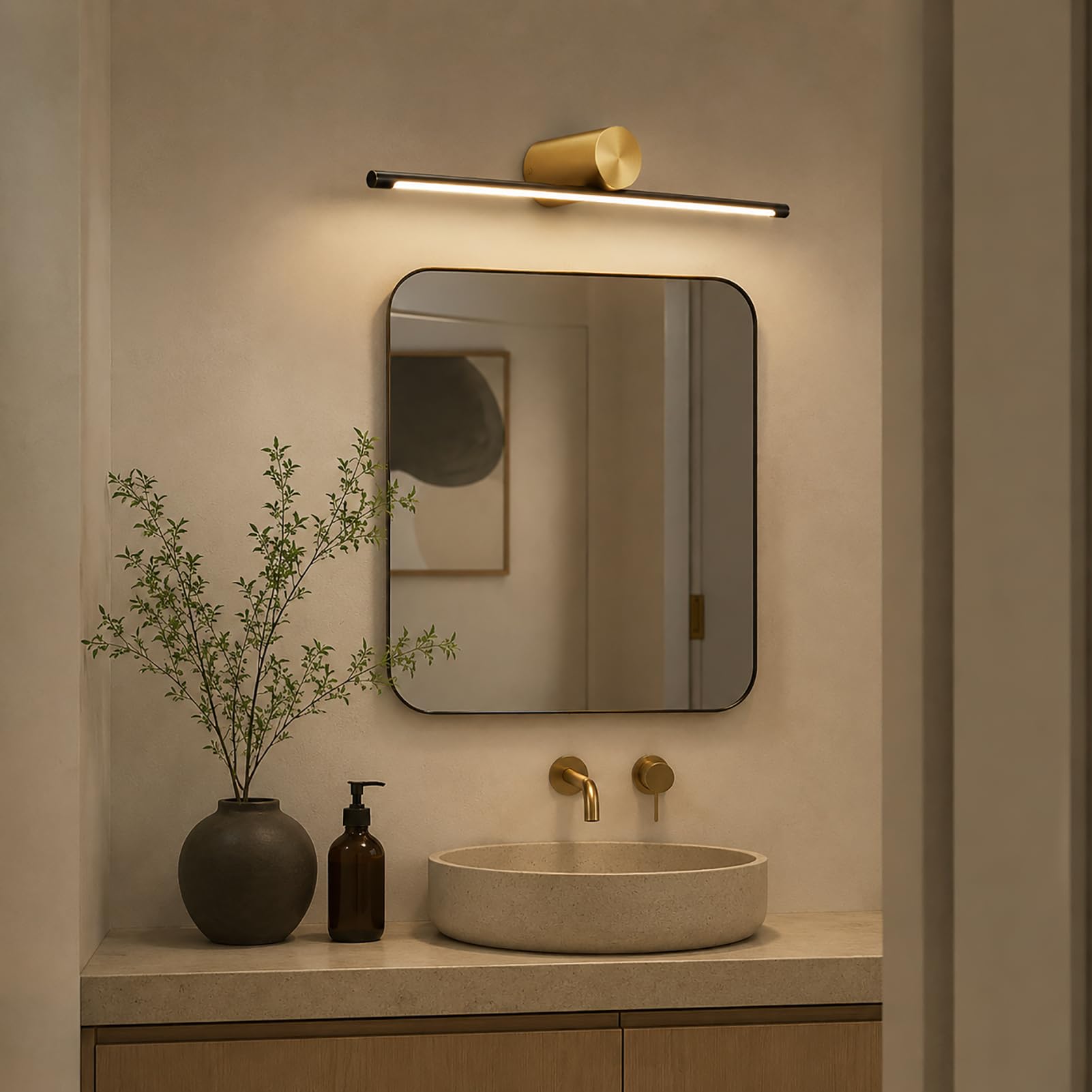Modern LED Spiegelleuchte Vintage Badlampe, Metall Spiegelleuchte für Badezimmer, IP44 Wasserdicht, 3000K-6500K, Acrylschirm, Spiegellampe über Spiegel für Schminktisch